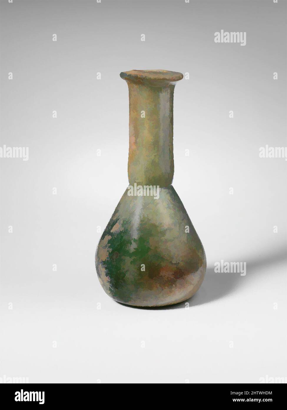 Art inspiré par flacon de parfum en verre, ancien impérial, 1st Century A.D., romain, verre; Soufflé, H. : 4 5/16 po (11 cm), verre, bleu foncé translucide vert. Rebord incliné, plié rond et intérieur, avec surface supérieure biseautée et lèvre intérieure légèrement suspendue bouche; col cylindrique avec profond, œuvres classiques modernisées par Artotop avec une touche de modernité. Formes, couleur et valeur, impact visuel accrocheur sur l'art émotions par la liberté d'œuvres d'art d'une manière contemporaine. Un message intemporel qui cherche une nouvelle direction créative. Artistes qui se tournent vers le support numérique et créent le NFT Artotop Banque D'Images