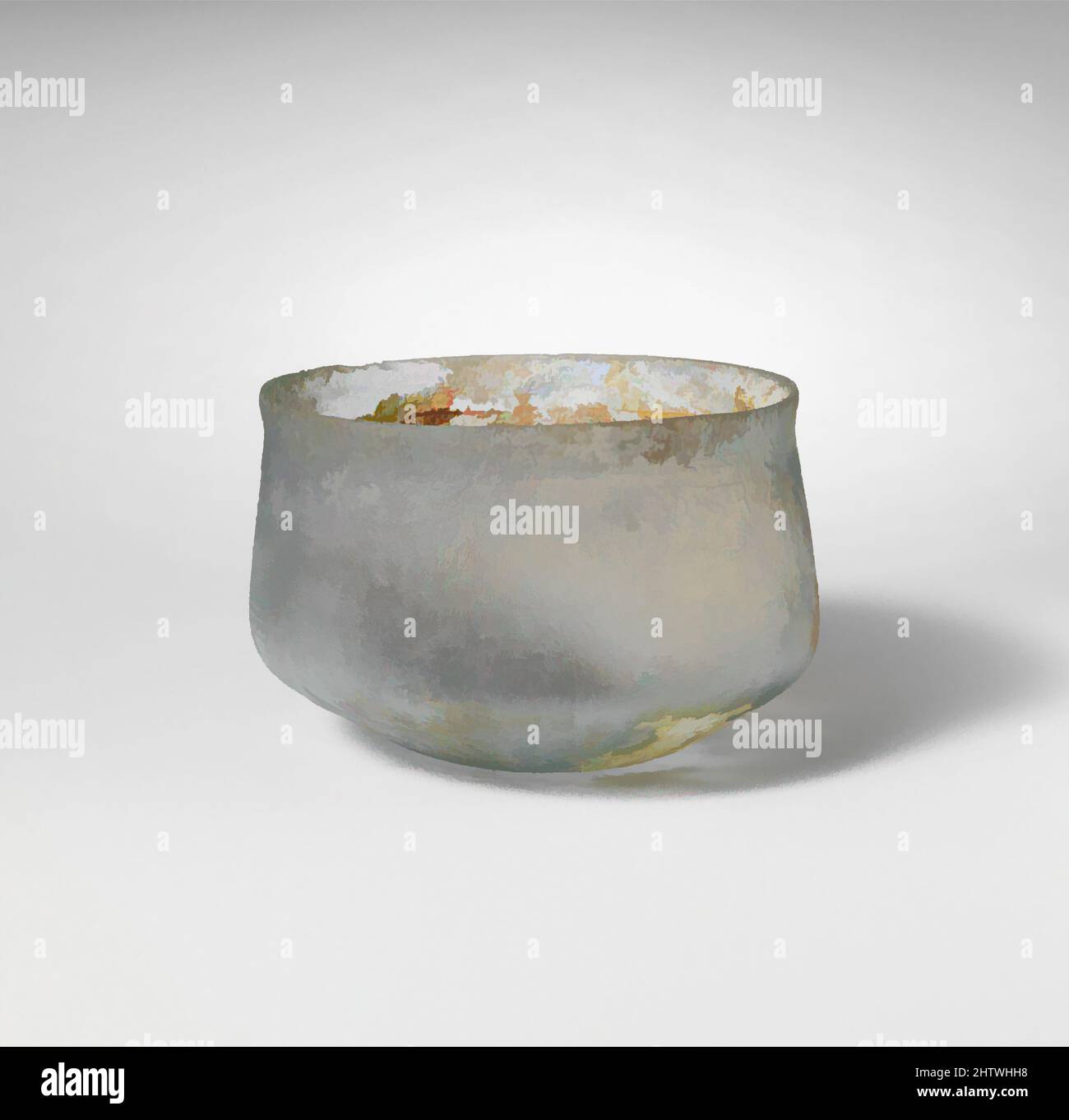 Art inspiré par Glass Cup, Imperial, 1st–2nd Century A.D., Roman, Glass ; Soufflé et coupé, H. : 1 5/8 po (4,1 cm), verre, bleu pâle translucide. Jante courte, légèrement évertie, rointée ; côté droit s'étendant vers le bas, puis courbé vers l'intérieur ; petit fond concave. En haut, les œuvres classiques modernisées par Artotop avec une touche de modernité. Formes, couleur et valeur, impact visuel accrocheur sur l'art émotions par la liberté d'œuvres d'art d'une manière contemporaine. Un message intemporel qui cherche une nouvelle direction créative. Artistes qui se tournent vers le support numérique et créent le NFT Artotop Banque D'Images