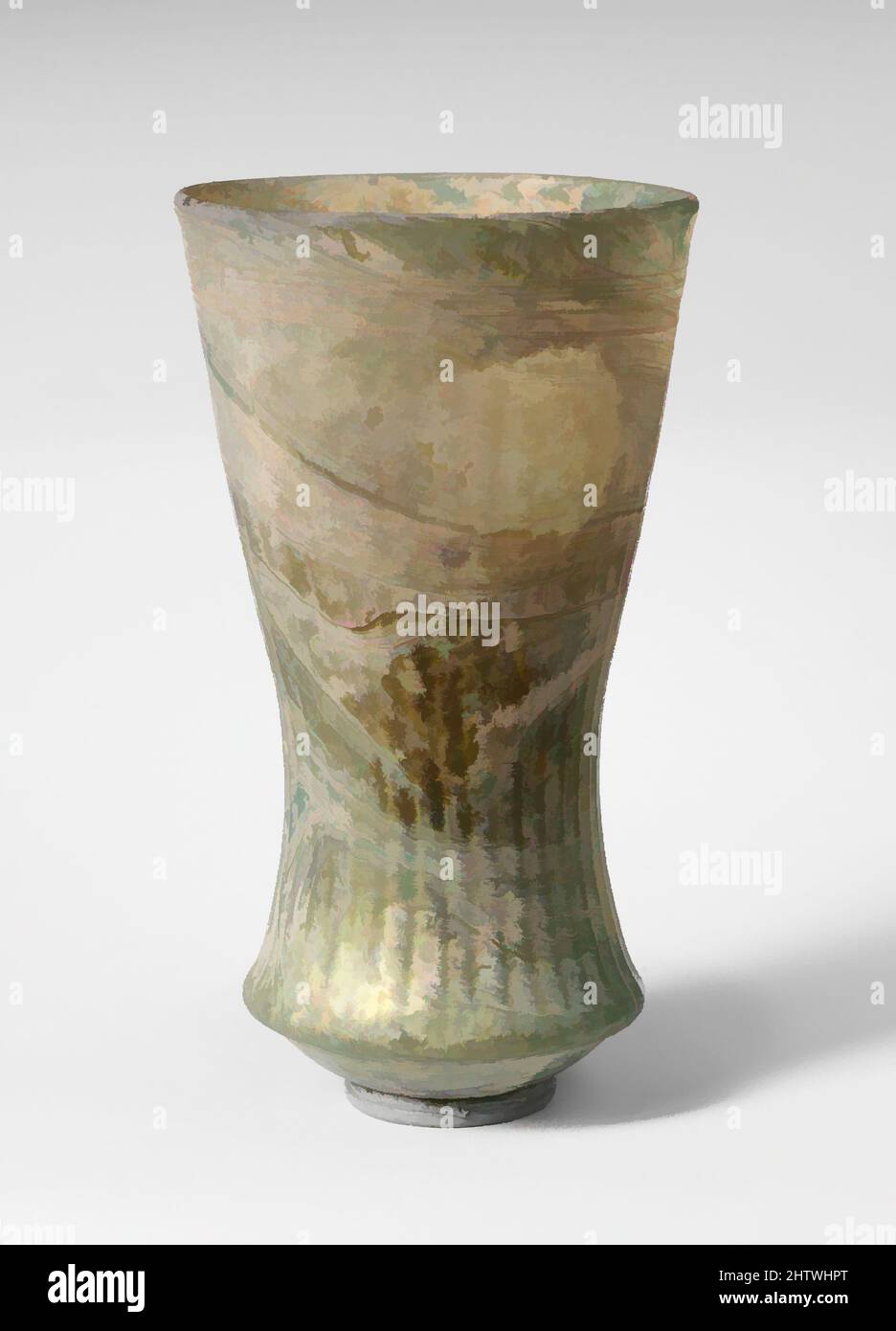 Art inspiré par le verre bécher, médiéval, 6th–7th Century A.D., Frankish, verre; Soufflé à l'aide d'un moule à immersion et traîné, H. : 4 1/2 po. (11,4 cm), verre, bleu translucide vert; traînée de couleur incertaine, peut-être blanc opaque. Vertical, rebord arrondi; les côtés s'effilent vers le bas, puis se délasse de, les œuvres classiques modernisées par Artotop avec une touche de modernité. Formes, couleur et valeur, impact visuel accrocheur sur l'art émotions par la liberté d'œuvres d'art d'une manière contemporaine. Un message intemporel qui cherche une nouvelle direction créative. Artistes qui se tournent vers le support numérique et créent le NFT Artotop Banque D'Images