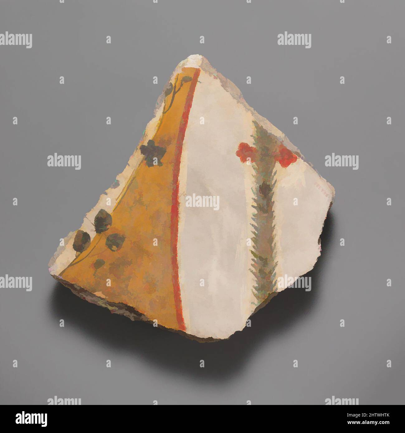 Art inspiré par fragment de peinture murale, 1st Century A.D., Roman, Fresco, total: 8 3/8 x 6 po. (21,3 x 15,3 cm), peintures diverses, décoration florale, œuvres classiques modernisées par Artotop avec une touche de modernité. Formes, couleur et valeur, impact visuel accrocheur sur l'art émotions par la liberté d'œuvres d'art d'une manière contemporaine. Un message intemporel qui cherche une nouvelle direction créative. Artistes qui se tournent vers le support numérique et créent le NFT Artotop Banque D'Images