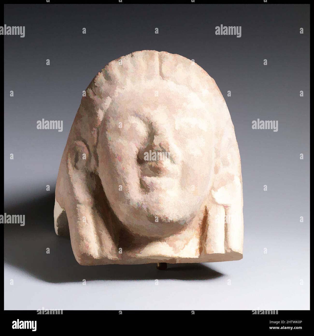 Art inspiré par Antefix, Etruscan, terre cuite, total: 6 15/16 x 6 7/8in. (17,6 x 17,5cm), terracottas, tête féminine avec boucles d'oreilles, oeuvres classiques modernisées par Artotop avec une touche de modernité. Formes, couleur et valeur, impact visuel accrocheur sur l'art émotions par la liberté d'œuvres d'art d'une manière contemporaine. Un message intemporel qui cherche une nouvelle direction créative. Artistes qui se tournent vers le support numérique et créent le NFT Artotop Banque D'Images