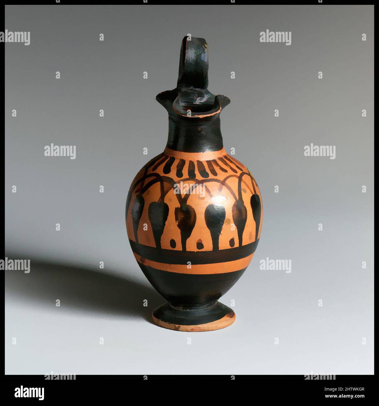 Art inspiré par Oinochoe, archaïque, 6th Century B.C., grec, Attique, Terre cuite ; figure noire, 5 1/16in. (12,9cm), vases, oeuvres classiques modernisées par Artotop avec une touche de modernité. Formes, couleur et valeur, impact visuel accrocheur sur l'art émotions par la liberté d'œuvres d'art d'une manière contemporaine. Un message intemporel qui cherche une nouvelle direction créative. Artistes qui se tournent vers le support numérique et créent le NFT Artotop Banque D'Images