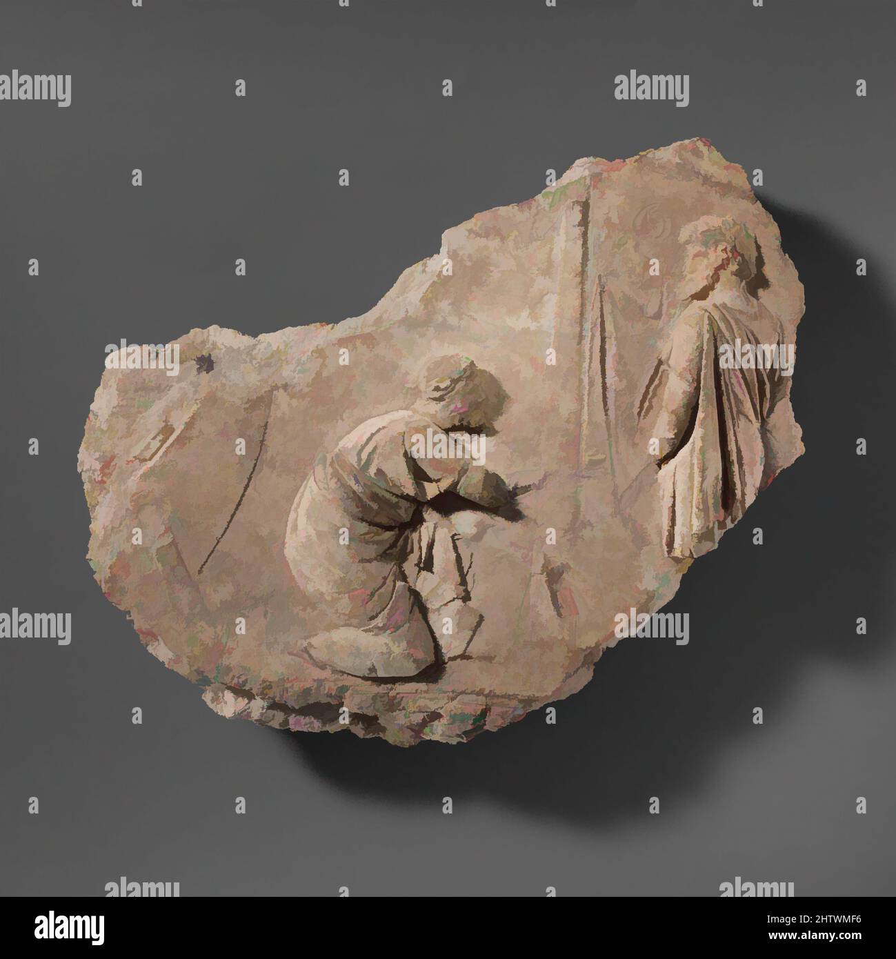 Art inspiré par le fragment de relief de stuc, Mid-Imperial, Antonine, ca. 138–161, romain, stuc, H. 8 1/4 po. (20,9 cm), divers-stuc, la figure debout est identifiée comme l'empereur Antoninus Pie sur la base de sa similitude aux portraits connus. Avant qu'il ne s'agenouille, les œuvres classiques modernisées par Artotop avec une touche de modernité. Formes, couleur et valeur, impact visuel accrocheur sur l'art émotions par la liberté d'œuvres d'art d'une manière contemporaine. Un message intemporel qui cherche une nouvelle direction créative. Artistes qui se tournent vers le support numérique et créent le NFT Artotop Banque D'Images