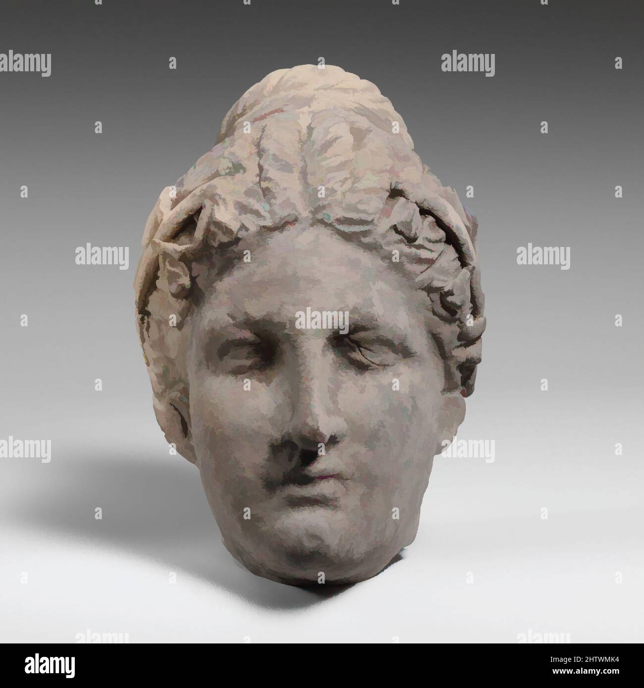 Art inspiré par la tête d'une femme, terre cuite, H. : 5 1/2 po. (14 cm), terracottas, oeuvres classiques modernisées par Artotop avec une touche de modernité. Formes, couleur et valeur, impact visuel accrocheur sur l'art émotions par la liberté d'œuvres d'art d'une manière contemporaine. Un message intemporel qui cherche une nouvelle direction créative. Artistes qui se tournent vers le support numérique et créent le NFT Artotop Banque D'Images