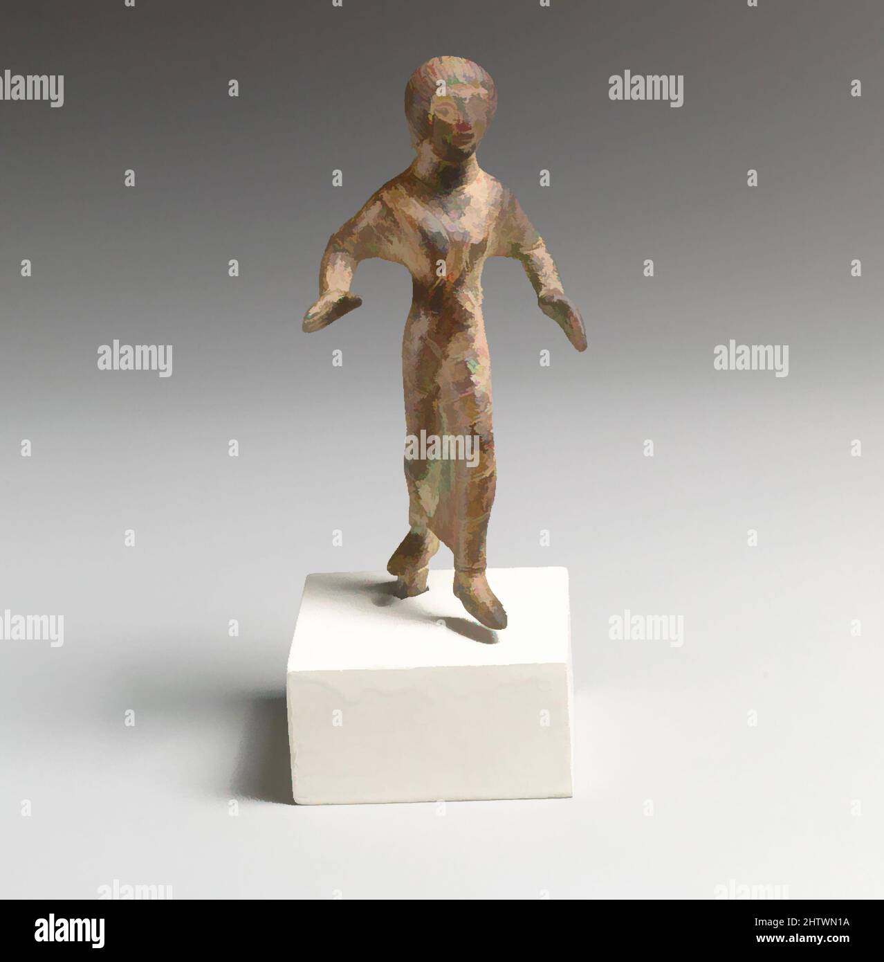 Art inspiré par la statuette d'une fille, archaïque, grec ?, Bronze, H.: 3 13/16 po. (9,7 cm), bronzes, oeuvres classiques modernisées par Artotop avec une touche de modernité. Formes, couleur et valeur, impact visuel accrocheur sur l'art émotions par la liberté d'œuvres d'art d'une manière contemporaine. Un message intemporel qui cherche une nouvelle direction créative. Artistes qui se tournent vers le support numérique et créent le NFT Artotop Banque D'Images