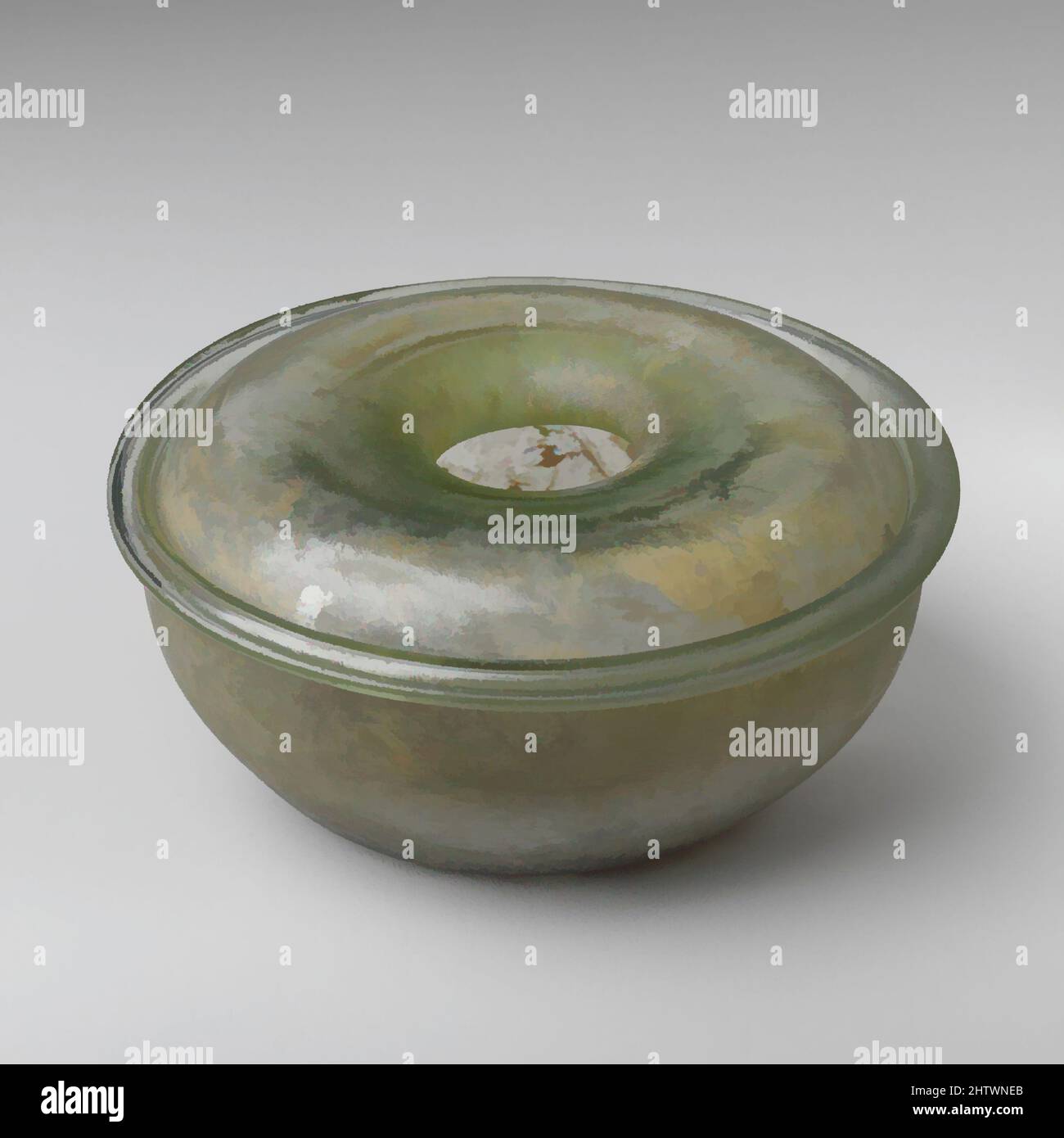 Art inspiré par Glass inkwell, du début à la mi-Impériale, 1st–2nd Century A.D., romain, verre ; soufflé, H. : 1 5/8 po (4,1 cm), verre, vert clair translucide avec une teinte bleue, col circulaire central avec rebord arrondi inversé, épaule horizontale, courbé vers le bas sur le bord, plié, bride tubulaire, œuvres classiques modernisées par Artotop avec une touche de modernité. Formes, couleur et valeur, impact visuel accrocheur sur l'art émotions par la liberté d'œuvres d'art d'une manière contemporaine. Un message intemporel qui cherche une nouvelle direction créative. Artistes qui se tournent vers le support numérique et créent le NFT Artotop Banque D'Images