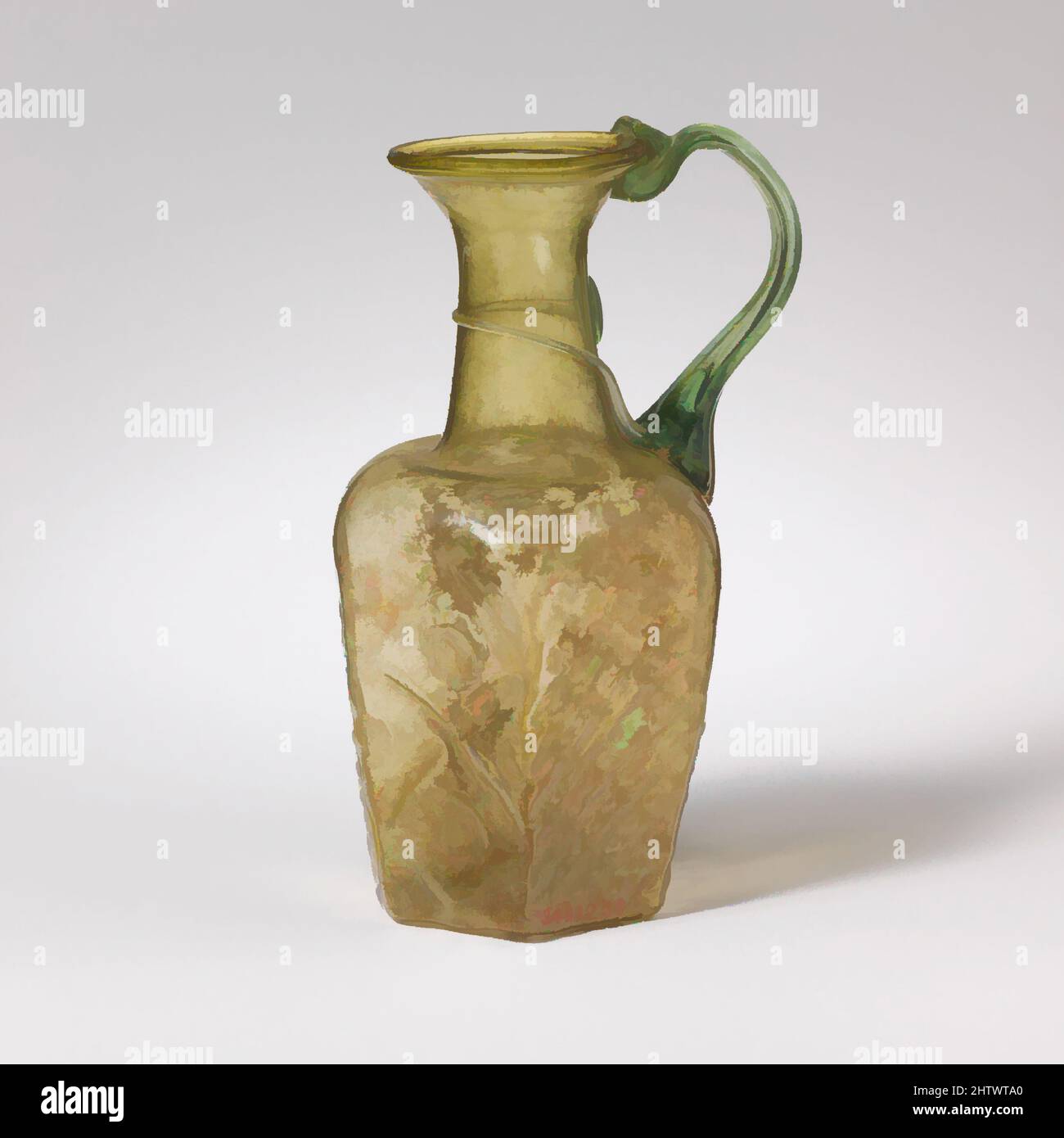 Art inspiré par verre hexagonal, ancienne byzantine, 6th–début du 7th siècle A.D., romain, syrien, verre ; soufflé à la moisissure et traîné, H. : 4 7/8 po (12,4 cm), verre, vert jaune translucide, avec sentier et poignée en vert., rebord en saillie replié vers l'extérieur, sur et vers l'intérieur; en forme d'entonnoir, œuvres classiques modernisées par Artotop avec une touche de modernité. Formes, couleur et valeur, impact visuel accrocheur sur l'art émotions par la liberté d'œuvres d'art d'une manière contemporaine. Un message intemporel qui cherche une nouvelle direction créative. Artistes qui se tournent vers le support numérique et créent le NFT Artotop Banque D'Images