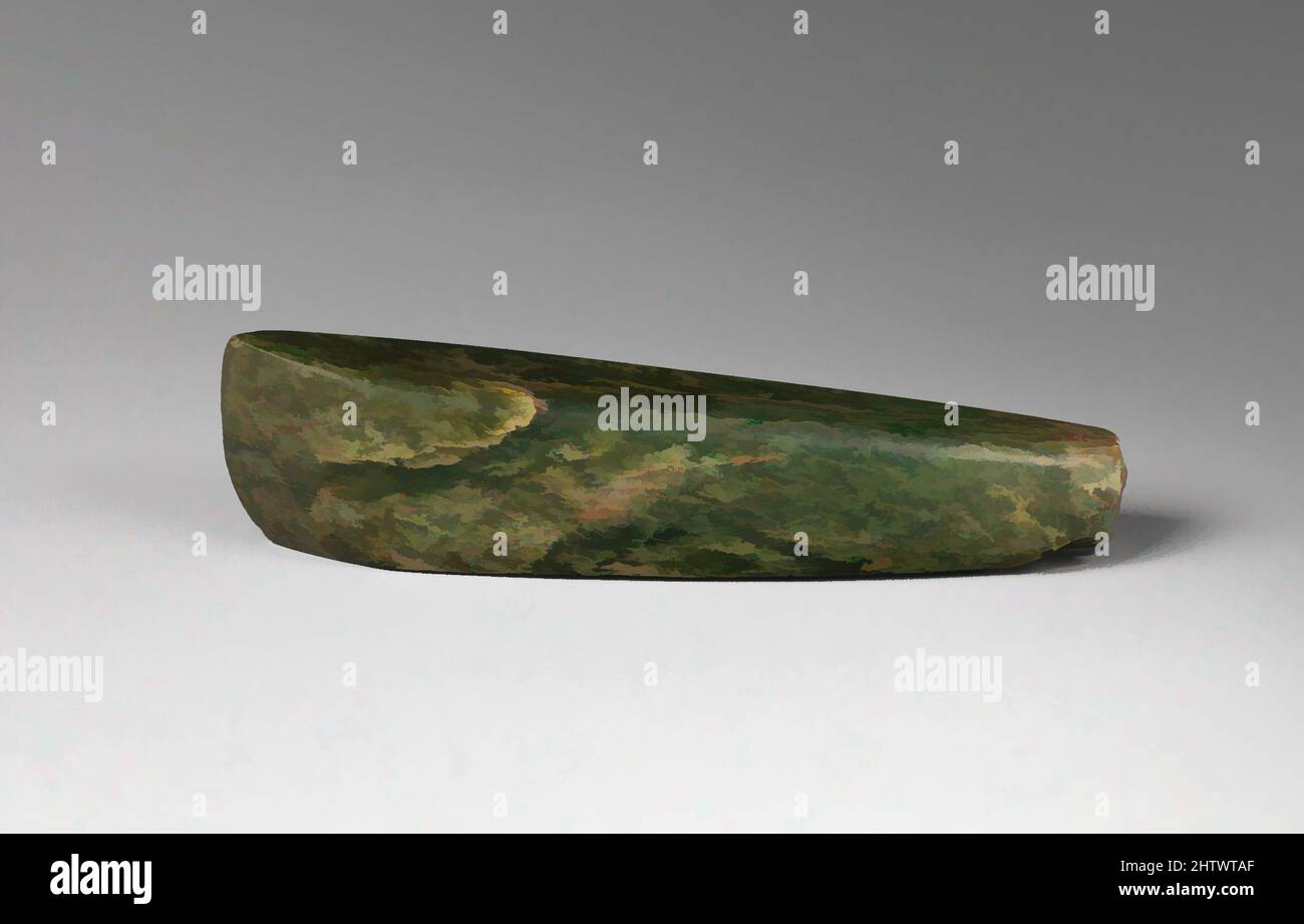Art inspiré par Serpentine axehead, probablement âge moyen de bronze, ca. 2000–1600 C.-B., Anatolie, Serpentine, H. 8 5/8 po. (21,9 cm), divers-Pierre, Quelques outils de pierre de cette période de temps viennent à l'esprit le temps avant que les gens de la Méditerranée aient découvert le cuivre et, les oeuvres classiques modernisées par Artotop avec un peu de modernité. Formes, couleur et valeur, impact visuel accrocheur sur l'art émotions par la liberté d'œuvres d'art d'une manière contemporaine. Un message intemporel qui cherche une nouvelle direction créative. Artistes qui se tournent vers le support numérique et créent le NFT Artotop Banque D'Images