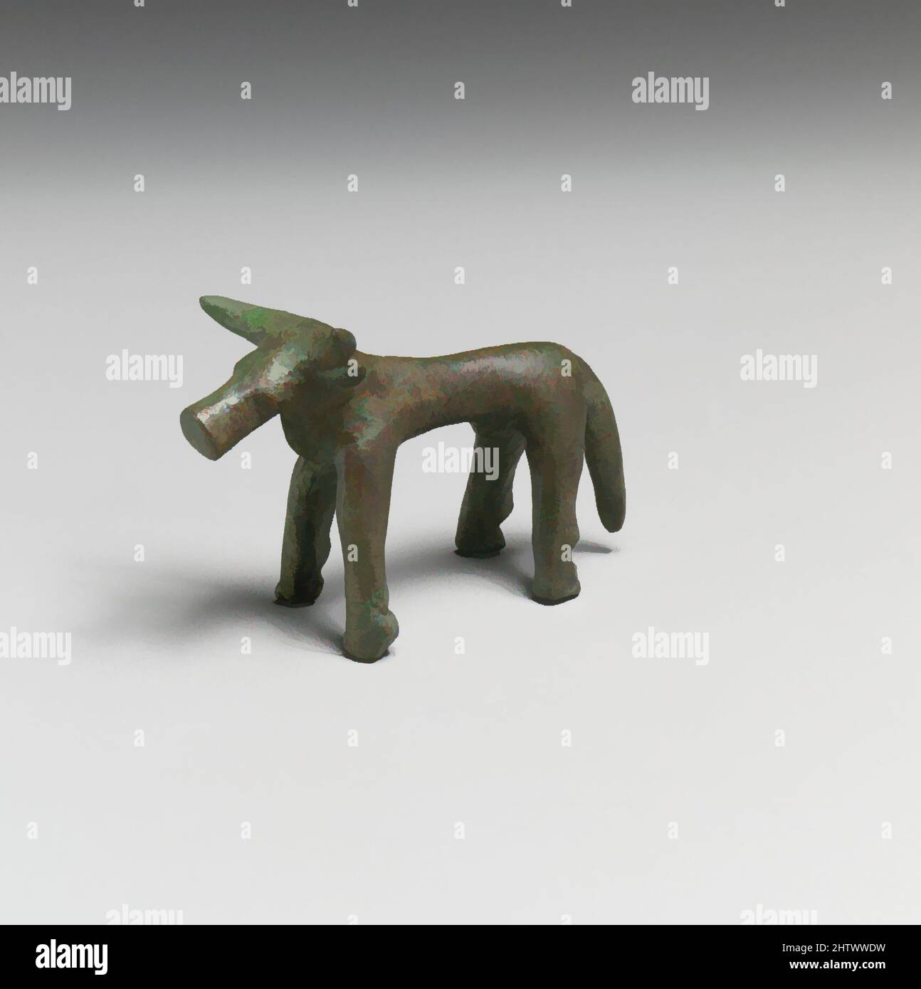 Art inspiré par la statuette de bronze d'un taureau, archaïque, 7th siècle avant J.-C., grec, Bronze, H. 1 15/16 po (4,9 cm), bronzes, statuette d'un taureau avec des cornes face à l'avant, oeuvres classiques modernisées par Artotop avec une touche de modernité. Formes, couleur et valeur, impact visuel accrocheur sur l'art émotions par la liberté d'œuvres d'art d'une manière contemporaine. Un message intemporel qui cherche une nouvelle direction créative. Artistes qui se tournent vers le support numérique et créent le NFT Artotop Banque D'Images