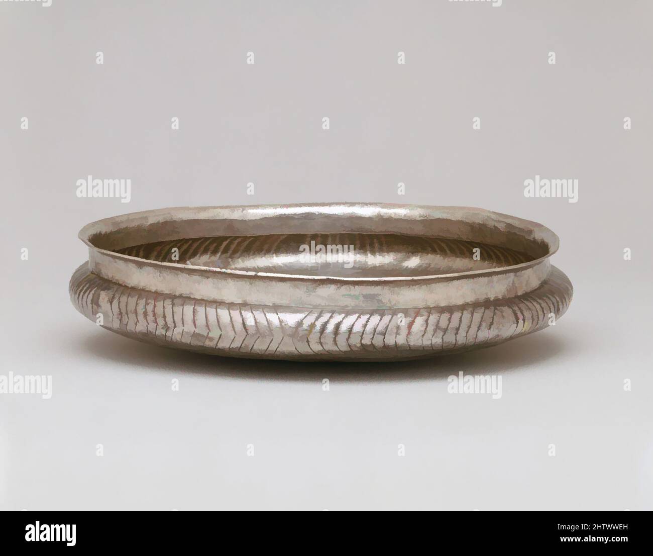 Art inspiré par Silver Bowl, début des Cyclades I–II, env. 3200–2200 C.-B., Cyclades, argent, diamètre 8 1/16 po. (20,4 cm), or et argent, la jante est décalée. Décoré à l'extérieur avec des chevrons, les œuvres classiques modernisées par Artotop avec une touche de modernité. Formes, couleur et valeur, impact visuel accrocheur sur l'art émotions par la liberté d'œuvres d'art d'une manière contemporaine. Un message intemporel qui cherche une nouvelle direction créative. Artistes qui se tournent vers le support numérique et créent le NFT Artotop Banque D'Images