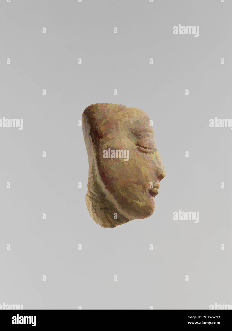 Art inspiré par la suspension: Femme tête, classique, 5th Century B.C., italique, ambre, H. : 1 15/16 po (4,9 cm), divers-Ambre, pendentif en forme de tête de femme en profil, face à droite, oeuvres classiques modernisées par Artotop avec une touche de modernité. Formes, couleur et valeur, impact visuel accrocheur sur l'art émotions par la liberté d'œuvres d'art d'une manière contemporaine. Un message intemporel qui cherche une nouvelle direction créative. Artistes qui se tournent vers le support numérique et créent le NFT Artotop Banque D'Images