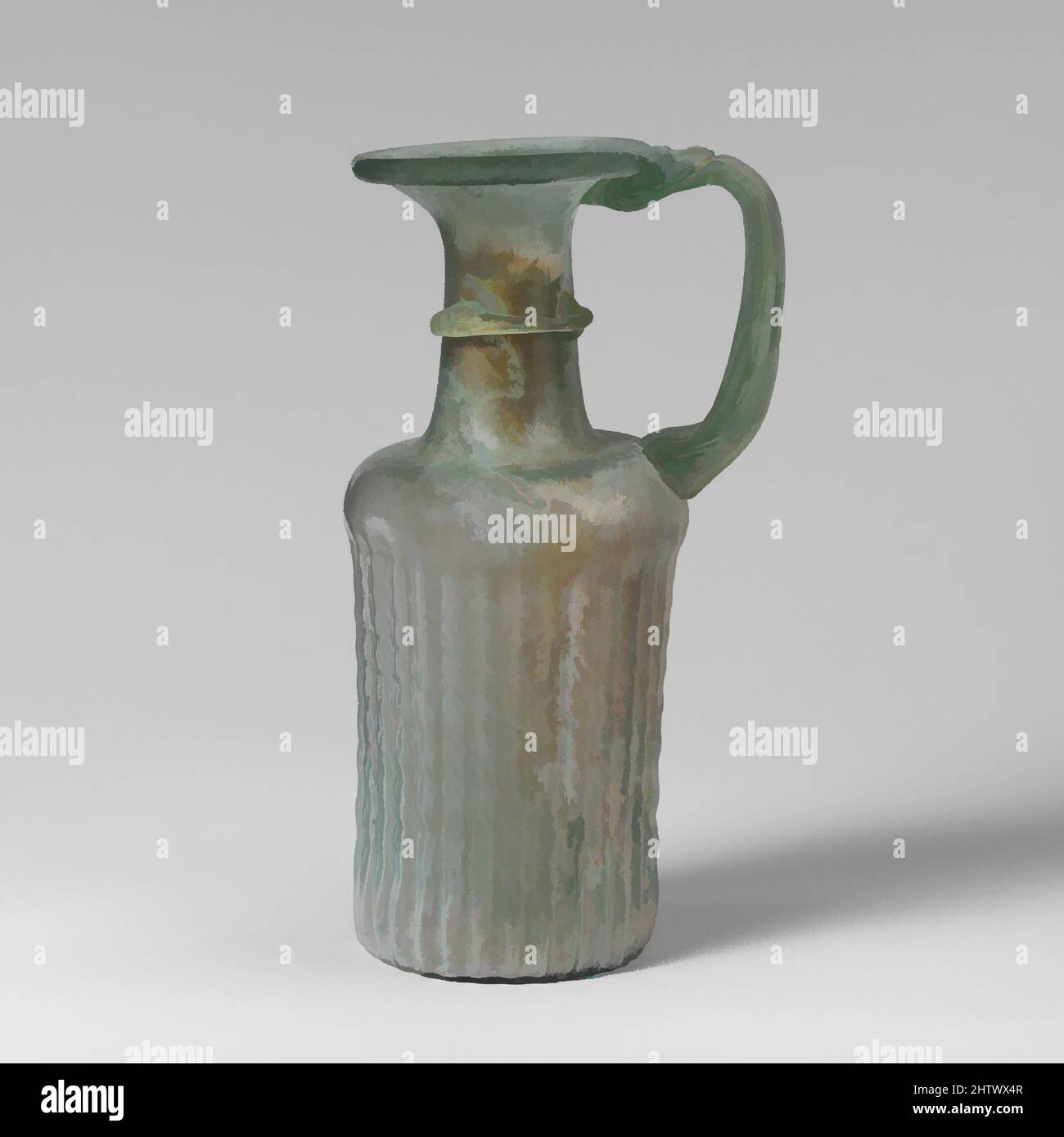 Art inspiré par la carafe en verre, fin de l'Impériale, 5th Century A.D., romain, syrien, Verre ; moulé, H. 6 1/4 po. (15,9 cm), verre, bleu translucide vert, avec manche et sentier de même couleur., rebord épais plié, aplati en large bouche évasé; col cylindrique extensible vers le bas; horizontal, œuvres classiques modernisées par Artotop avec une touche de modernité. Formes, couleur et valeur, impact visuel accrocheur sur l'art émotions par la liberté d'œuvres d'art d'une manière contemporaine. Un message intemporel qui cherche une nouvelle direction créative. Artistes qui se tournent vers le support numérique et créent le NFT Artotop Banque D'Images