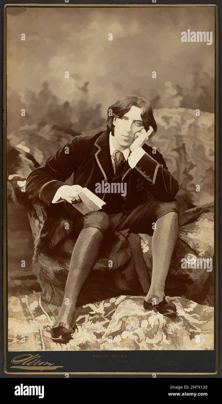 Art inspiré par Oscar Wilde, 1882, impression argentée, image : 30,5 x 18,4 cm (12 x 7 1/4 po), photographies, Napoleon Sarony (né au Canada), Québec 1821–1896 New York, Napoleon Sarony, un maître reconnu de photographies de célébrités, a succédé à Mathew Brady comme les œuvres classiques les plus connues modernisées par Artotop avec une touche de modernité. Formes, couleur et valeur, impact visuel accrocheur sur l'art émotions par la liberté d'œuvres d'art d'une manière contemporaine. Un message intemporel qui cherche une nouvelle direction créative. Artistes qui se tournent vers le support numérique et créent le NFT Artotop Banque D'Images