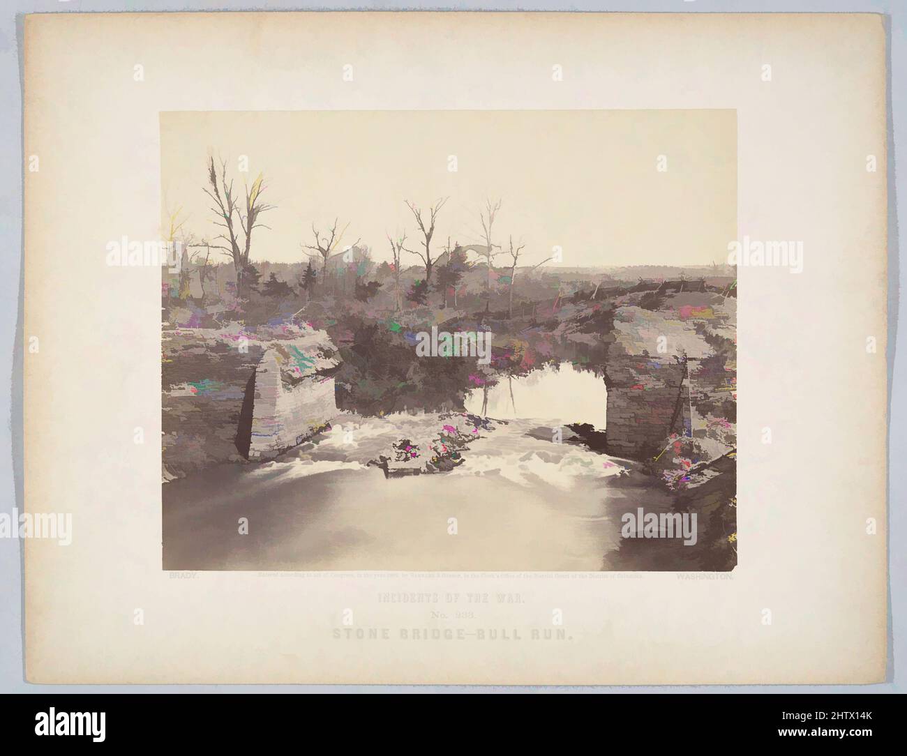 Art inspiré par Stone Bridge - Bull Run, 1862, impression argentée à partir de négatif en verre, image : 18,4 × 23,1 cm (7 1/4 × 9 1/8 po), photographies, Mathew B. Brady (américain, né en Irlande, 1823?–1896 New York), à l'été 1861 Mathew B. Brady a commencé à publier des photographies surdimensionnées sur papier, œuvres classiques modernisées par Artotop avec un peu de modernité. Formes, couleur et valeur, impact visuel accrocheur sur l'art émotions par la liberté d'œuvres d'art d'une manière contemporaine. Un message intemporel qui cherche une nouvelle direction créative. Artistes qui se tournent vers le support numérique et créent le NFT Artotop Banque D'Images