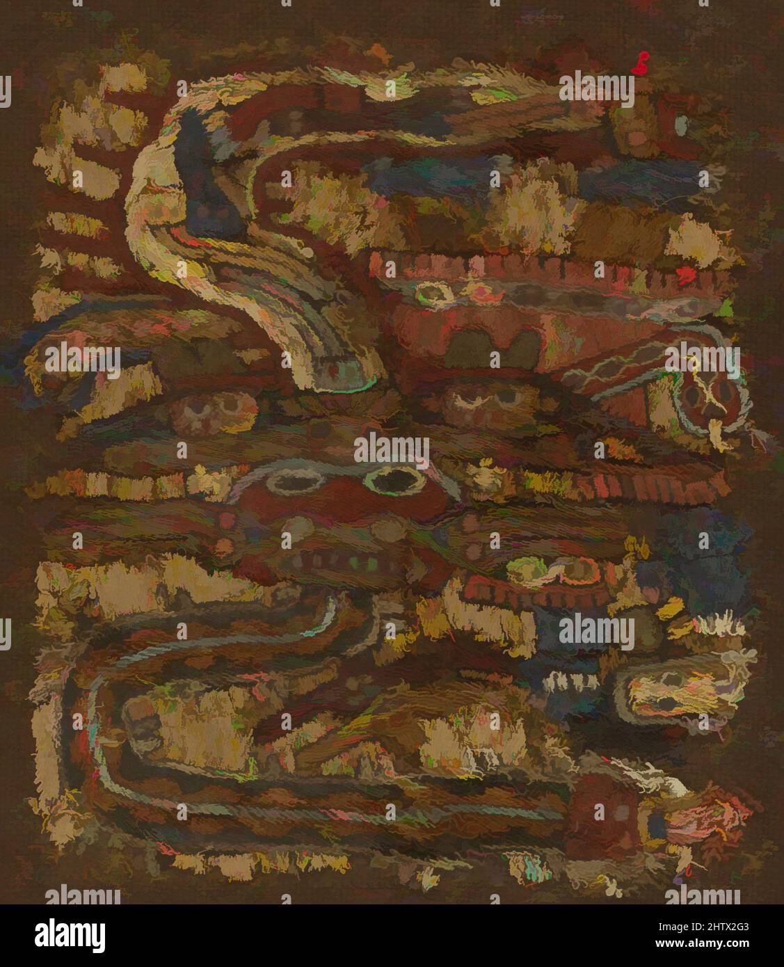 Art inspiré par le fragment de manteau brodé, 5th–2nd siècle avant J.-C., Pérou, Paracas, poils de camélidés, Total : 4 1/2 x 5 1/2 po (11,43 x 13,97 cm), textiles-Woven, oeuvres classiques modernisées par Artotop avec une touche de modernité. Formes, couleur et valeur, impact visuel accrocheur sur l'art émotions par la liberté d'œuvres d'art d'une manière contemporaine. Un message intemporel qui cherche une nouvelle direction créative. Artistes qui se tournent vers le support numérique et créent le NFT Artotop Banque D'Images