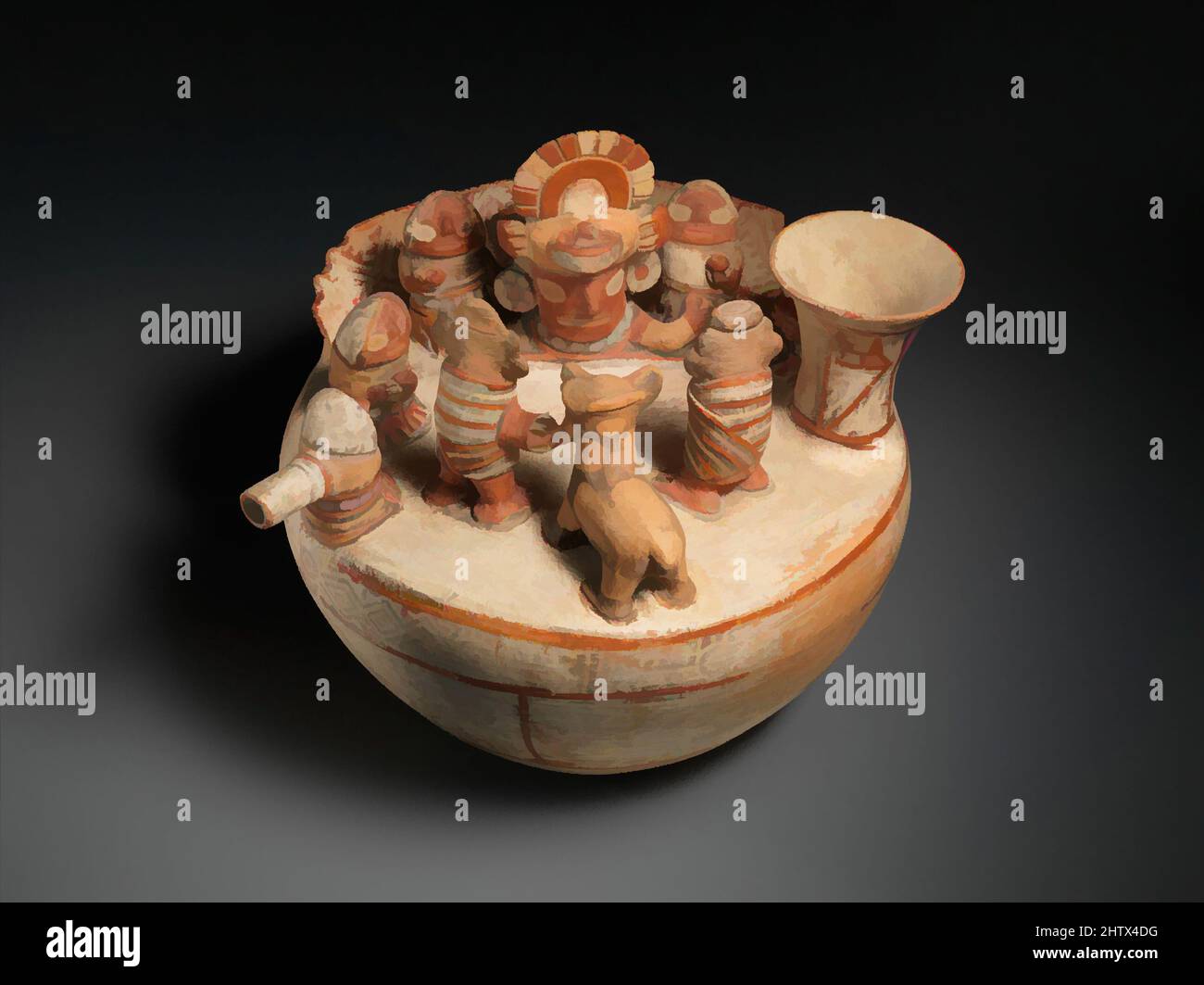Art inspiré par rituel scène Vessel, A.D. 200–600, Pérou, Recuay, céramique, H. 8 1/4 x W. 9 po. (21 x 22,9 cm), Ceramics-Containers, contemporains de la Moche dans les hauts plateaux du nord du Pérou, la culture de Recuay est connue pour ses bâtiments architecturaux animés à plusieurs figures. Ici, un mur, des œuvres classiques modernisées par Artotop avec une touche de modernité. Formes, couleur et valeur, impact visuel accrocheur sur l'art émotions par la liberté d'œuvres d'art d'une manière contemporaine. Un message intemporel qui cherche une nouvelle direction créative. Artistes qui se tournent vers le support numérique et créent le NFT Artotop Banque D'Images