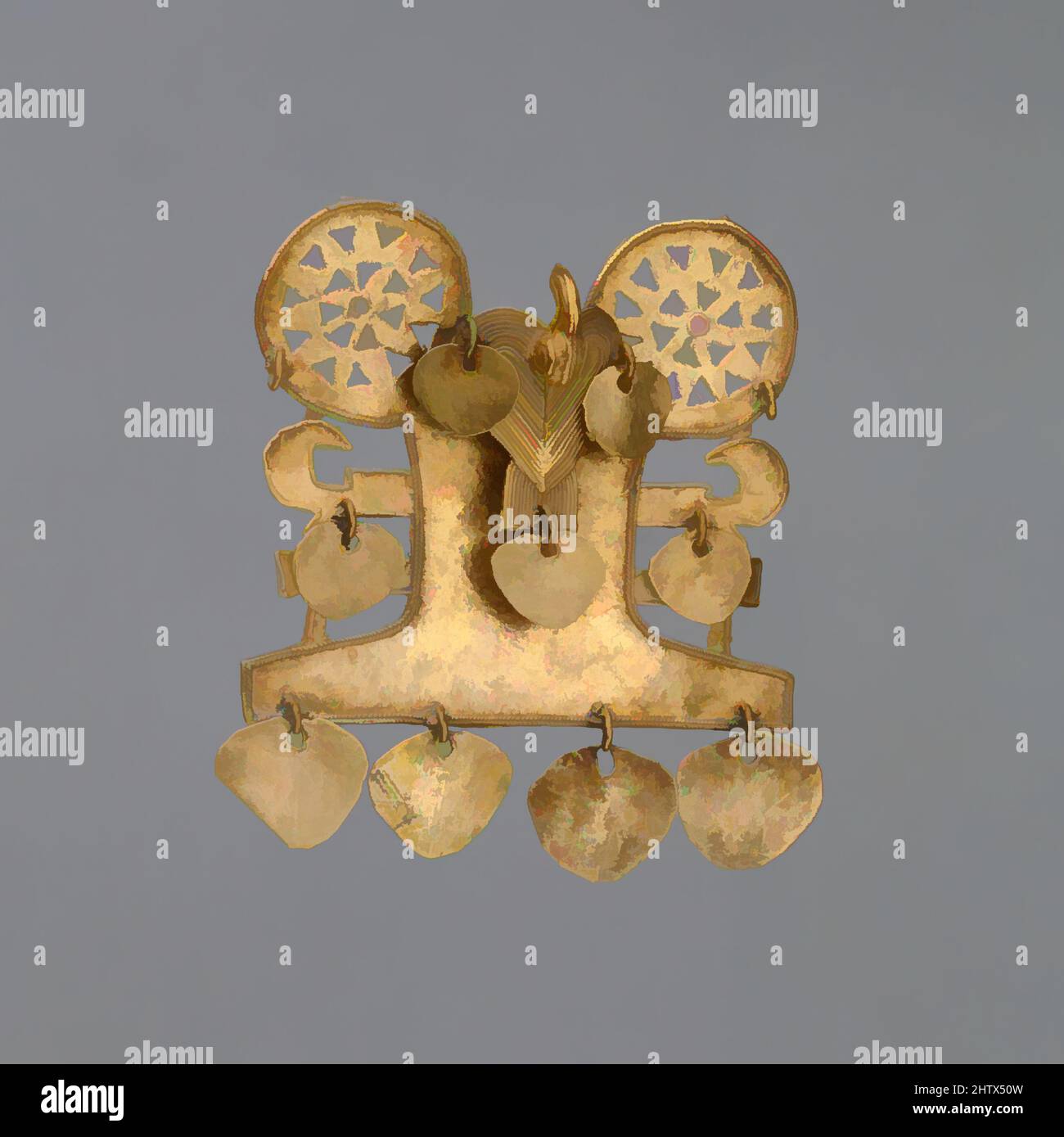 Art inspiré par pendentif avec oiseau, 10th–16th siècle, Colombie, région de Bogota et Tunja, région du lac Guatavita, Muisca, Or (alliage moulé), H. 4 1/4 x W. 3 5/8 x D. 1 po. (10,8 x 9,2 x 2,5 cm), ornements métalliques, oeuvres classiques modernisées par Artotop avec une touche de modernité. Formes, couleur et valeur, impact visuel accrocheur sur l'art émotions par la liberté d'œuvres d'art d'une manière contemporaine. Un message intemporel qui cherche une nouvelle direction créative. Artistes qui se tournent vers le support numérique et créent le NFT Artotop Banque D'Images