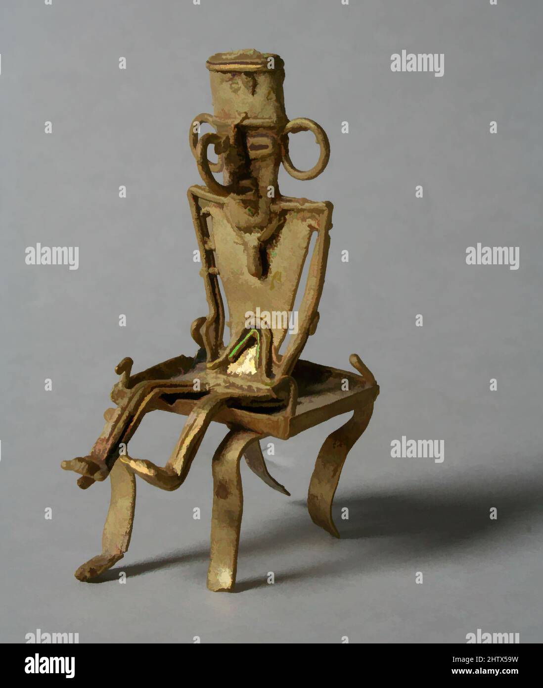 Art inspiré par la figure masculine sur tabouret (tunjo), 10th–16th siècle, Colombie, région du lac Guatavita, Muisca, Or, H. 2 1/8 x W. 1 x D. 1 7/8 po. (5,4 x 2,5 x 4,8 cm), Metal-Sculpture, oeuvres classiques modernisées par Artotop avec une touche de modernité. Formes, couleur et valeur, impact visuel accrocheur sur l'art émotions par la liberté d'œuvres d'art d'une manière contemporaine. Un message intemporel qui cherche une nouvelle direction créative. Artistes qui se tournent vers le support numérique et créent le NFT Artotop Banque D'Images