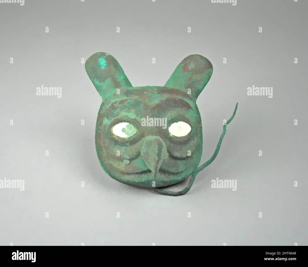 Art inspiré par Owl Head, 390–450, Pérou, Moche (Loma Negra), cuivre doré, Coque, H. 3 3/16 po. (8 cm), ornements métalliques, oeuvres classiques modernisées par Artotop avec une touche de modernité. Formes, couleur et valeur, impact visuel accrocheur sur l'art émotions par la liberté d'œuvres d'art d'une manière contemporaine. Un message intemporel qui cherche une nouvelle direction créative. Artistes qui se tournent vers le support numérique et créent le NFT Artotop Banque D'Images