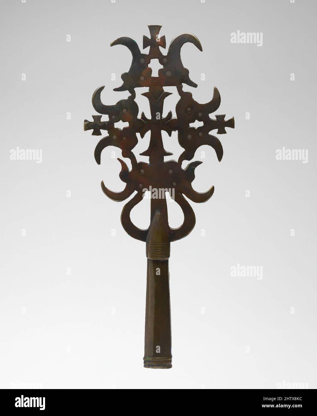 Art inspiré par la Croix de Processionnal, 12th–13th siècle, Éthiopie, région de Lasta, peuples de Tigrinya, Bronze, H. 12 7/16 x W. 5 7/16 x D. 1 po. (31,6 x 13,8 x 2,5 cm), ornements métalliques, imprégnés de signification symbolique et de pouvoirs protecteurs, des croix ont été utilisées comme un signe de l'orthodoxe éthiopienne, oeuvres classiques modernisées par Artotop avec un peu de modernité. Formes, couleur et valeur, impact visuel accrocheur sur l'art émotions par la liberté d'œuvres d'art d'une manière contemporaine. Un message intemporel qui cherche une nouvelle direction créative. Artistes qui se tournent vers le support numérique et créent le NFT Artotop Banque D'Images