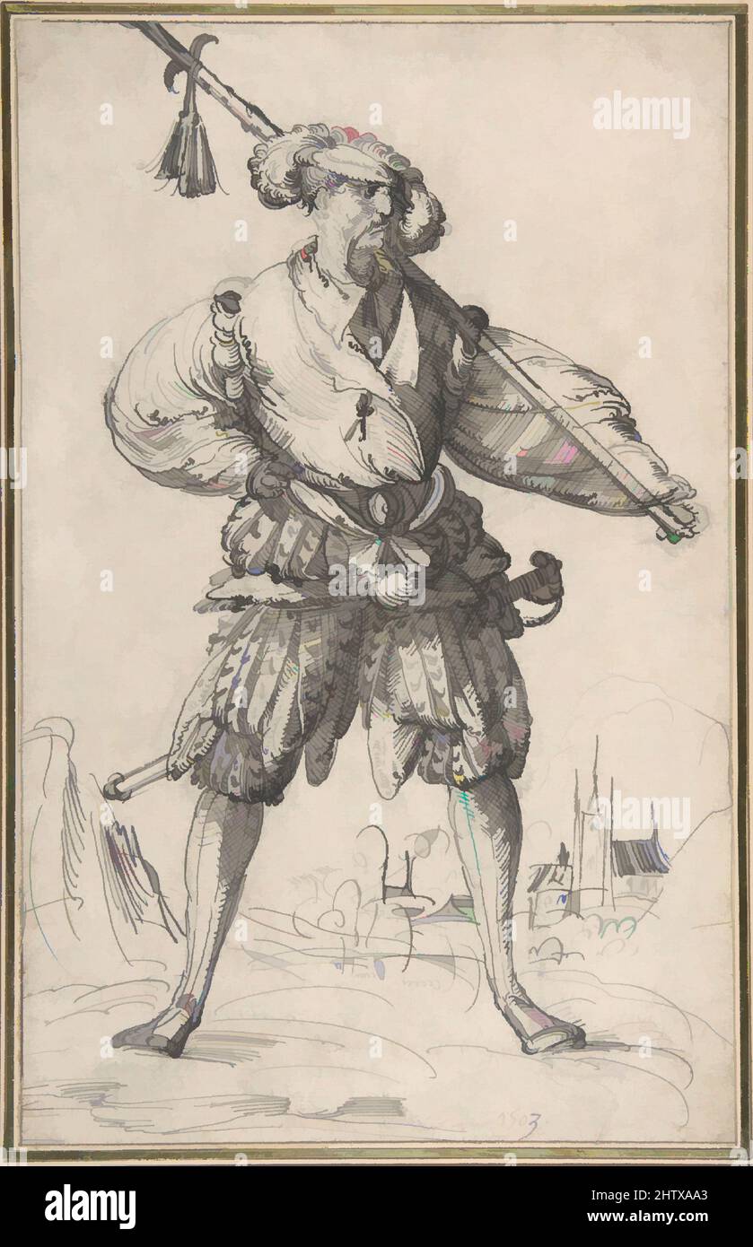 Art inspiré par Standing Soldier, 1550–91, stylo et encre noire, 11 5/16 x 7 3/16 po. (28,7 x 18,3 cm), dessins, cercle de Jost Amman (Suisse, Zurich avant 1539–1591 Nuremberg, œuvres classiques modernisées par Artotop avec un peu de modernité. Formes, couleur et valeur, impact visuel accrocheur sur l'art émotions par la liberté d'œuvres d'art d'une manière contemporaine. Un message intemporel qui cherche une nouvelle direction créative. Artistes qui se tournent vers le support numérique et créent le NFT Artotop Banque D'Images