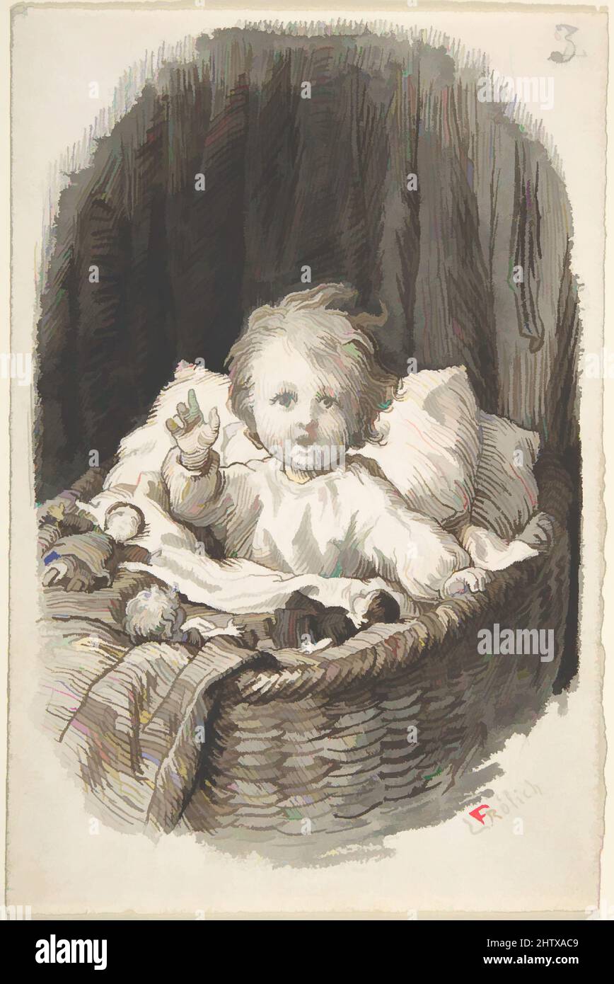 Art inspiré par l'enfant dans un lit bébé, 1835–1903, stylo et encre brun foncé et brun rougeâtre, pinceau et gris laver sur un sous-dessin graphite, 7 3/16 x 4 3/4 po. (18,3 x 12 cm), dessins, Lorenz Frølich (danois, Copenhague 1820–1908 Hellerup, œuvres classiques modernisées par Artotop avec une touche de modernité. Formes, couleur et valeur, impact visuel accrocheur sur l'art émotions par la liberté d'œuvres d'art d'une manière contemporaine. Un message intemporel qui cherche une nouvelle direction créative. Artistes qui se tournent vers le support numérique et créent le NFT Artotop Banque D'Images