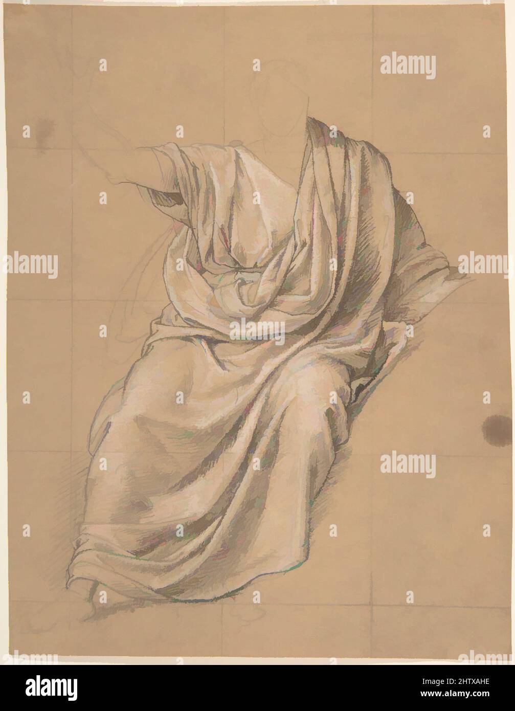 Art inspiré par l'étude de la drapery, 1818, craie noire, rehaulée de blanc, carrée de craie noire, sur papier beige, 8 1/2 x 6 9/16 po. (21,6 x 16,7 cm), dessins, Jean-Baptiste Joseph Wicar (français, Lille 1762–1834 Rome), à travers un ombrage soigneux, des reflets blancs subtils, et réservés, Œuvres classiques modernisées par Artotop avec une touche de modernité. Formes, couleur et valeur, impact visuel accrocheur sur l'art émotions par la liberté d'œuvres d'art d'une manière contemporaine. Un message intemporel qui cherche une nouvelle direction créative. Artistes qui se tournent vers le support numérique et créent le NFT Artotop Banque D'Images
