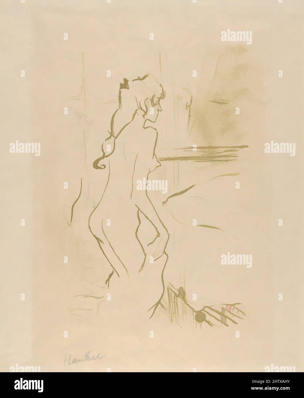 Art inspiré par l'étude d'une femme, 1893, lithographie au pinceau et à la pâte imprimée à l'encre vert olive sur papier japonais; état seul, feuille: 14 3/16 po. × 11 po (36 × 28 cm), estampes, Henri de Toulouse-Lautrec (français, Albi 1864–1901 Saint-André-du-Bois, oeuvres classiques modernisées par Artotop avec une touche de modernité. Formes, couleur et valeur, impact visuel accrocheur sur l'art émotions par la liberté d'œuvres d'art d'une manière contemporaine. Un message intemporel qui cherche une nouvelle direction créative. Artistes qui se tournent vers le support numérique et créent le NFT Artotop Banque D'Images