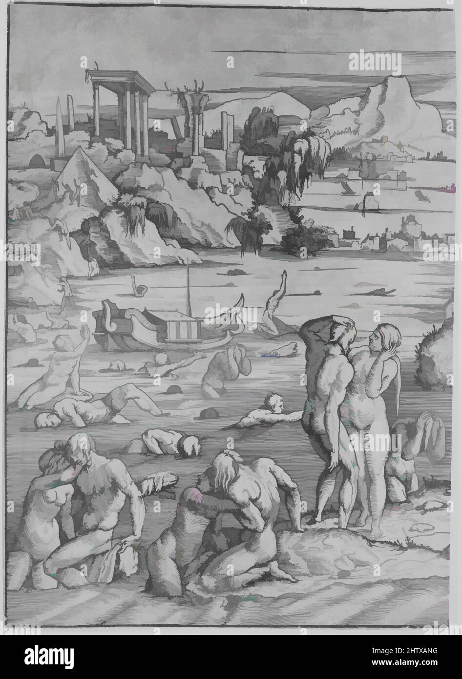 Art inspiré par le Deluge, CA. 1524, feuille de bois imprimée sur deux feuilles, couleur à la main, jaune et blanc, hors tout 18-5/8 x 26-1/4 po. (47,1 x 66,5 cm), Prints, Jan van Scorel (Netherlandish, Schoorl 1495–1562 Utrecht, œuvres classiques modernisées par Artotop avec une touche de modernité. Formes, couleur et valeur, impact visuel accrocheur sur l'art émotions par la liberté d'œuvres d'art d'une manière contemporaine. Un message intemporel qui cherche une nouvelle direction créative. Artistes qui se tournent vers le support numérique et créent le NFT Artotop Banque D'Images