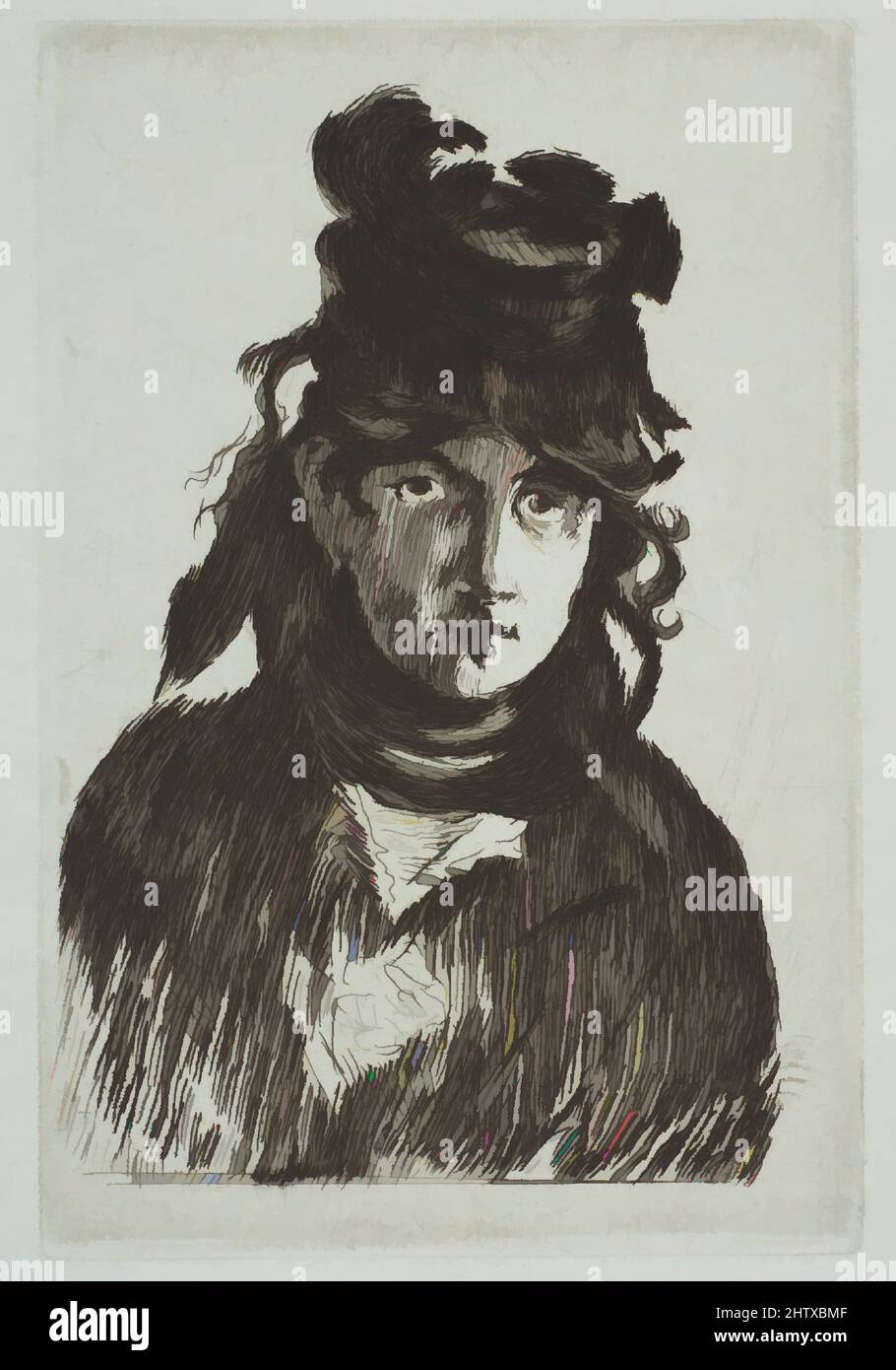 Art inspiré par Portrait de Berthe Morisot, 1872–74, Etching sur papier bleu, deuxième et dernier état, à partir de l'édition 1905 de Strölin, assiette: 4 11/16 x 3 1/8in. (11,9 x 7,9cm), tirages, Édouard Manet (français, Paris 1832–1883 Paris, oeuvres classiques modernisées par Artotop avec une touche de modernité. Formes, couleur et valeur, impact visuel accrocheur sur l'art émotions par la liberté d'œuvres d'art d'une manière contemporaine. Un message intemporel qui cherche une nouvelle direction créative. Artistes qui se tournent vers le support numérique et créent le NFT Artotop Banque D'Images