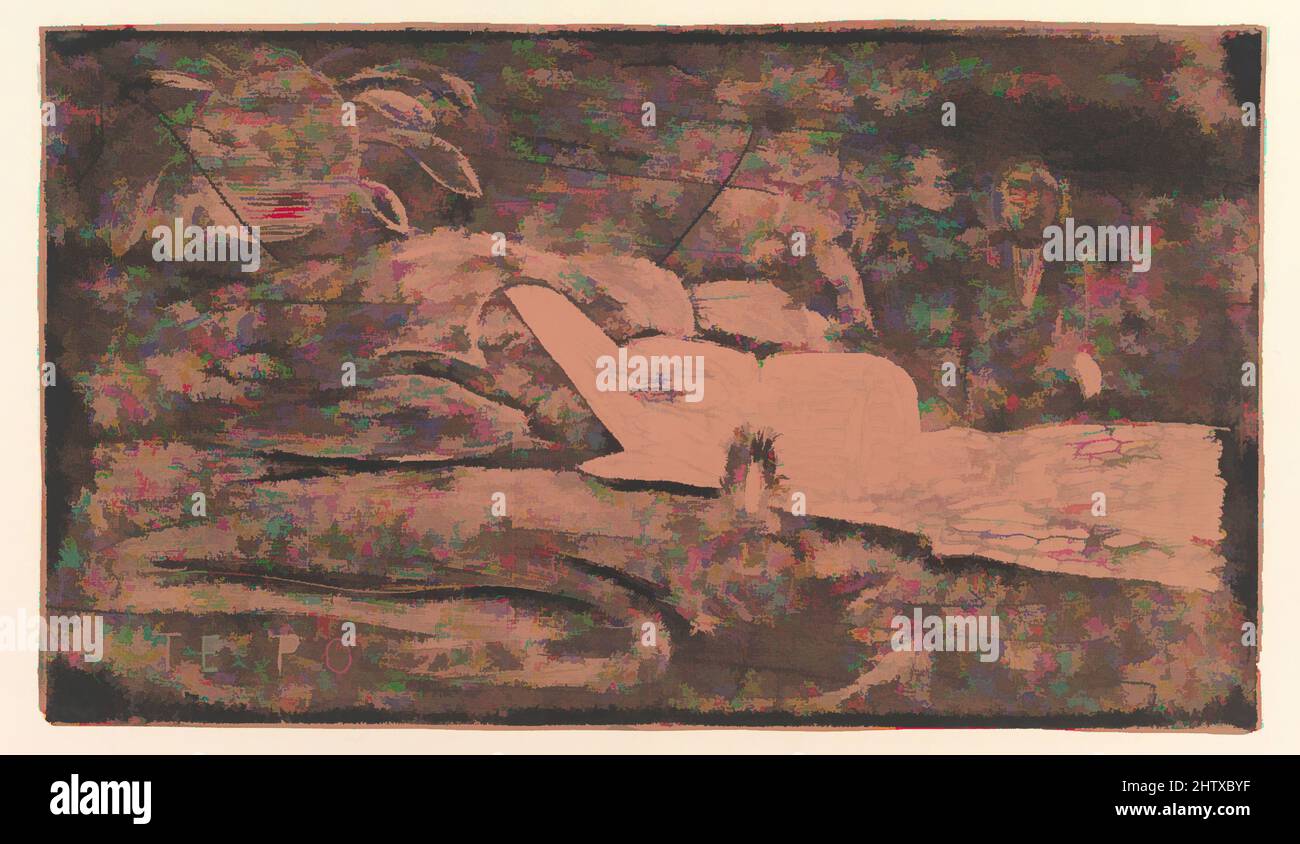 Art inspiré par te po, 1893–94, coupe de bois sur papier vélin, 8 3/16 x 14 1/8 po (20,8 x 35,9 cm) image rognée juste à l'extérieur, tirages, Paul Gauguin (français, Paris 1848–1903 Atuona, Hiva OA, Îles Marquesas, œuvres classiques modernisées par Artotop avec une touche de modernité. Formes, couleur et valeur, impact visuel accrocheur sur l'art émotions par la liberté d'œuvres d'art d'une manière contemporaine. Un message intemporel qui cherche une nouvelle direction créative. Artistes qui se tournent vers le support numérique et créent le NFT Artotop Banque D'Images