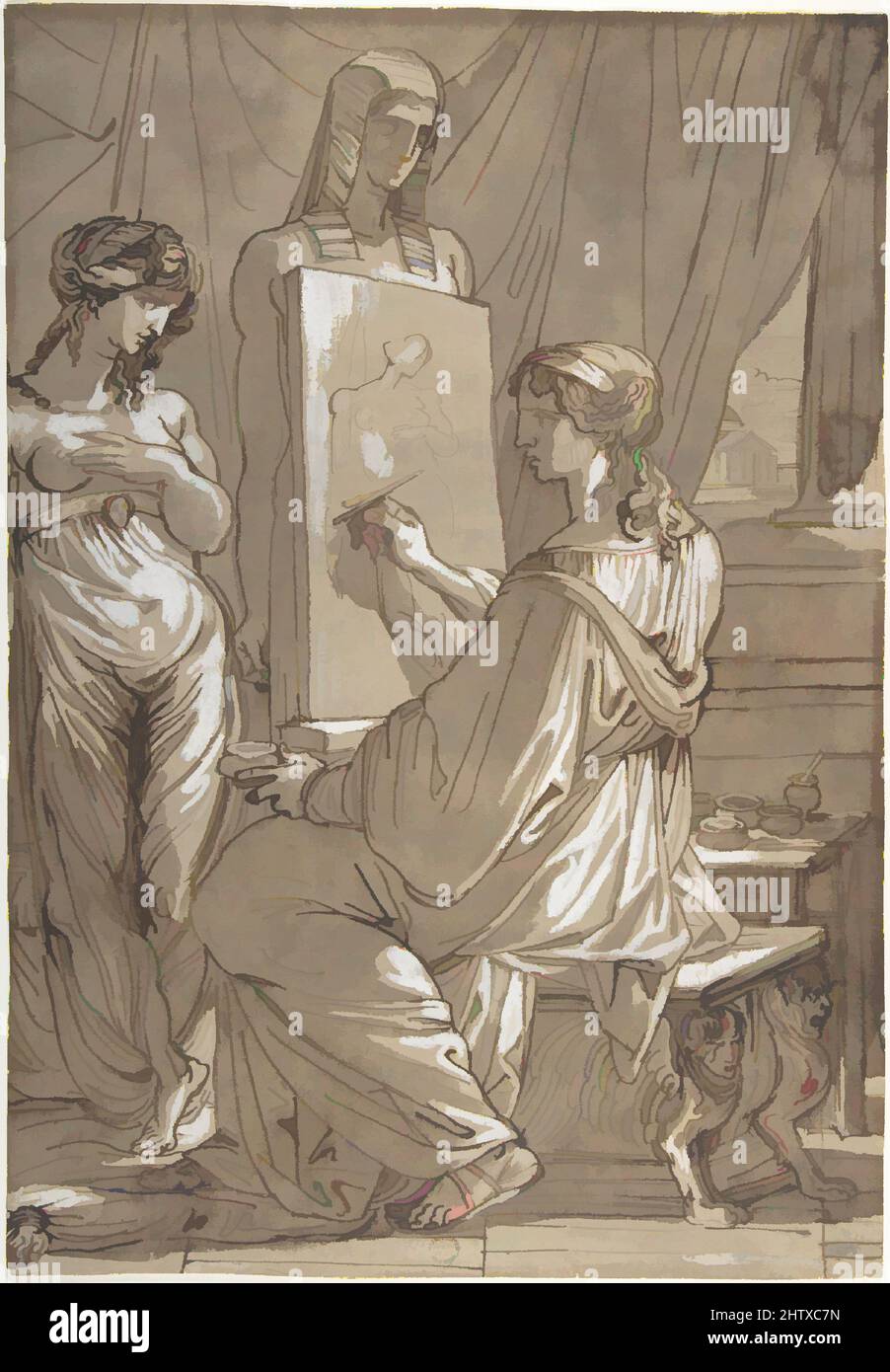 Art inspiré par un artiste et son modèle, 1758–1823, stylo et encre brune, pinceau et lavage brun, surligné en blanc, sur papier lavé gris-brun, 17-1/2 x 12-1/16 po. (44,4 x 30,6 cm), dessins, Felice Giani (italien, San Sebastiano Curone près d'Alessandria 1758–1823 Rome, oeuvres classiques modernisées par Artotop avec une touche de modernité. Formes, couleur et valeur, impact visuel accrocheur sur l'art émotions par la liberté d'œuvres d'art d'une manière contemporaine. Un message intemporel qui cherche une nouvelle direction créative. Artistes qui se tournent vers le support numérique et créent le NFT Artotop Banque D'Images