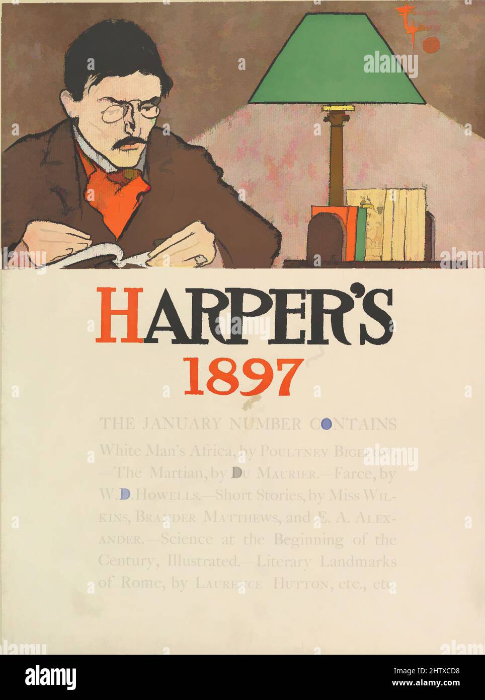 Art inspiré par Harper's : janvier 1897, lithographie et typographie, feuille : 18 5/16 × 13 9/16 po. (46,5 × 34,4 cm), Edward Penfield (américain, Brooklyn, New York 1866–1925 Beacon, New York, œuvres classiques modernisées par Artotop avec une touche de modernité. Formes, couleur et valeur, impact visuel accrocheur sur l'art émotions par la liberté d'œuvres d'art d'une manière contemporaine. Un message intemporel qui cherche une nouvelle direction créative. Artistes qui se tournent vers le support numérique et créent le NFT Artotop Banque D'Images