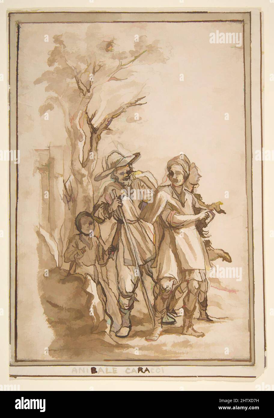 Art inspiré par les voyageurs sur une route, 1577–1668, stylo et encre brune, brosse et lavage brun, sur un peu de craie noire, 7 5/16 x 5in. (18,6 x 12,7cm), dessins, Alessandro Tiarini (Italien, Bologne 1577–1668 Bologne, oeuvres classiques modernisées par Artotop avec une touche de modernité. Formes, couleur et valeur, impact visuel accrocheur sur l'art émotions par la liberté d'œuvres d'art d'une manière contemporaine. Un message intemporel qui cherche une nouvelle direction créative. Artistes qui se tournent vers le support numérique et créent le NFT Artotop Banque D'Images