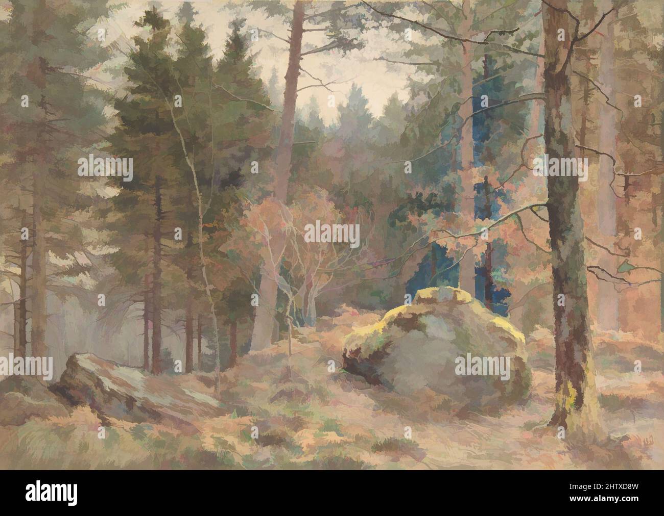 Art inspiré par dans un bois de pin gallois, ca. 1891, aquarelle sur graphite sur papier, 9 7/8 x 13 3/4 po. (25,1 x 34,9 cm), dessins, James Thomas Watts (British, Birmingham 1850–1930 Liverpool, Classic œuvres modernisées par Artotop avec une touche de modernité. Formes, couleur et valeur, impact visuel accrocheur sur l'art émotions par la liberté d'œuvres d'art d'une manière contemporaine. Un message intemporel qui cherche une nouvelle direction créative. Artistes qui se tournent vers le support numérique et créent le NFT Artotop Banque D'Images