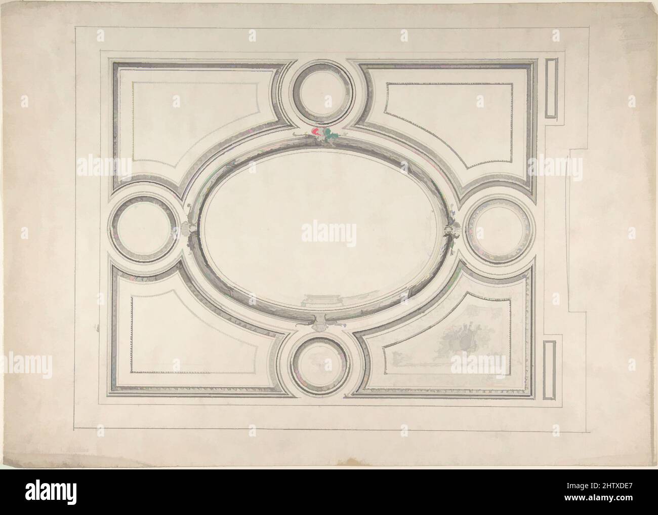 Art inspiré par Design for Ceiling, 19th Century, stylo et encre noire, pinceau et gris laver sur graphite, 10 3/4 x 13 3/4in. (27,3 x 34,9cm), dessins, Charles Monblond (français, 19th siècle, oeuvres classiques modernisées par Artotop avec une touche de modernité. Formes, couleur et valeur, impact visuel accrocheur sur l'art émotions par la liberté d'œuvres d'art d'une manière contemporaine. Un message intemporel qui cherche une nouvelle direction créative. Artistes qui se tournent vers le support numérique et créent le NFT Artotop Banque D'Images