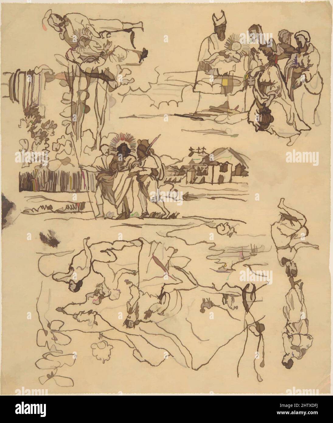 Art inspiré par Sketches for Biblical Scenes, stylo et encre brune, 5 1/4 x 4 7/16 po. (13,4 x 11,3 cm), dessins, Rodolphe Bressin (français, Montrelais 1822–1885 Sèvres, oeuvres classiques modernisées par Artotop avec une touche de modernité. Formes, couleur et valeur, impact visuel accrocheur sur l'art émotions par la liberté d'œuvres d'art d'une manière contemporaine. Un message intemporel qui cherche une nouvelle direction créative. Artistes qui se tournent vers le support numérique et créent le NFT Artotop Banque D'Images