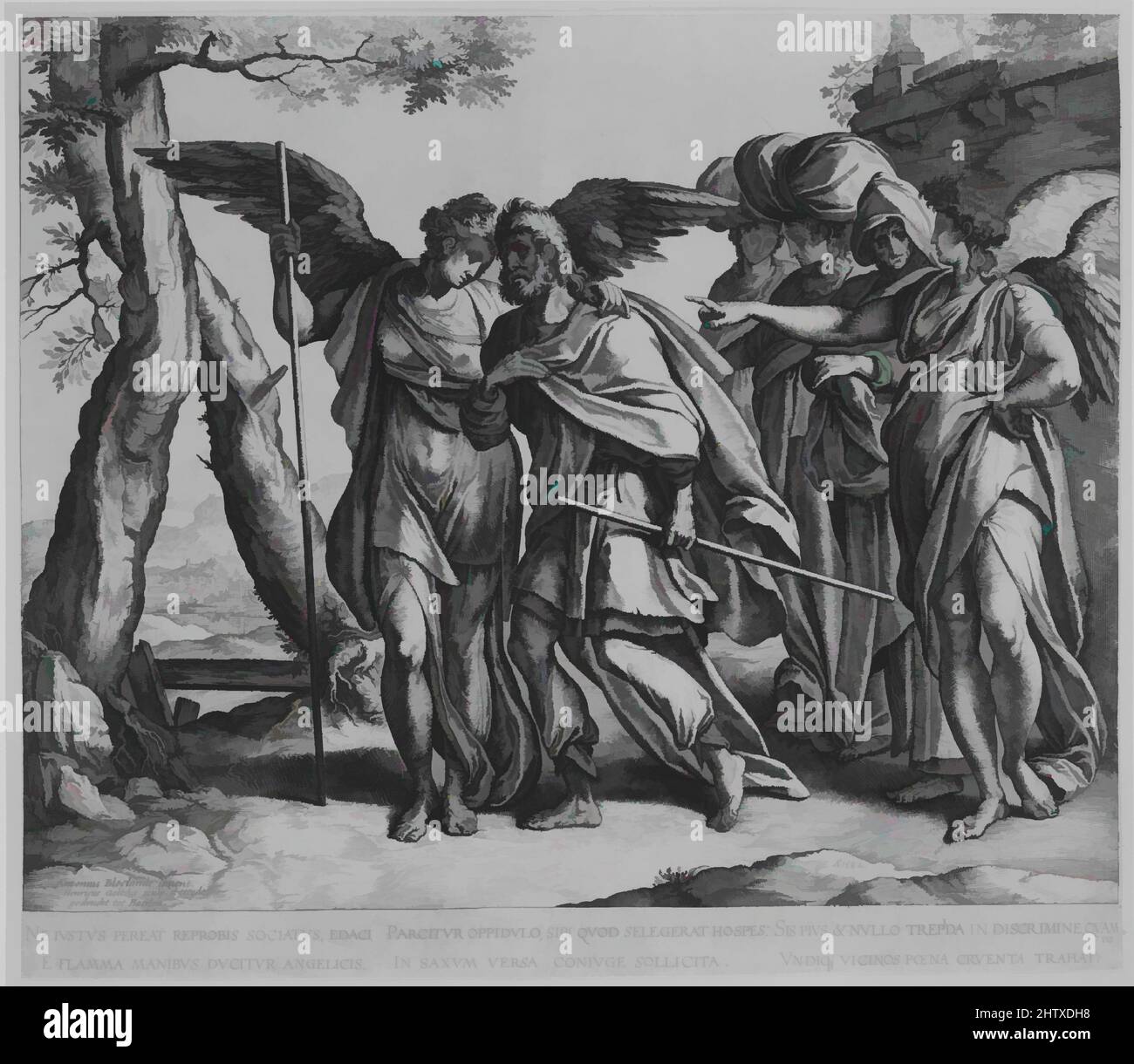 Art inspiré par Lot's Flight from Sodome, 1582, gravure, 13 7/16 x 15 3/4 cm (34,2 x 40 cm), Prints, Hendrick Goltzius (Netherlandish, Mühlbracht 1558–1617 Haarlem), conçu par Anthonie Blocklandt (Netherlandish, 1532–1583, œuvres classiques modernisées par Artotop avec une touche de modernité. Formes, couleur et valeur, impact visuel accrocheur sur l'art émotions par la liberté d'œuvres d'art d'une manière contemporaine. Un message intemporel qui cherche une nouvelle direction créative. Artistes qui se tournent vers le support numérique et créent le NFT Artotop Banque D'Images
