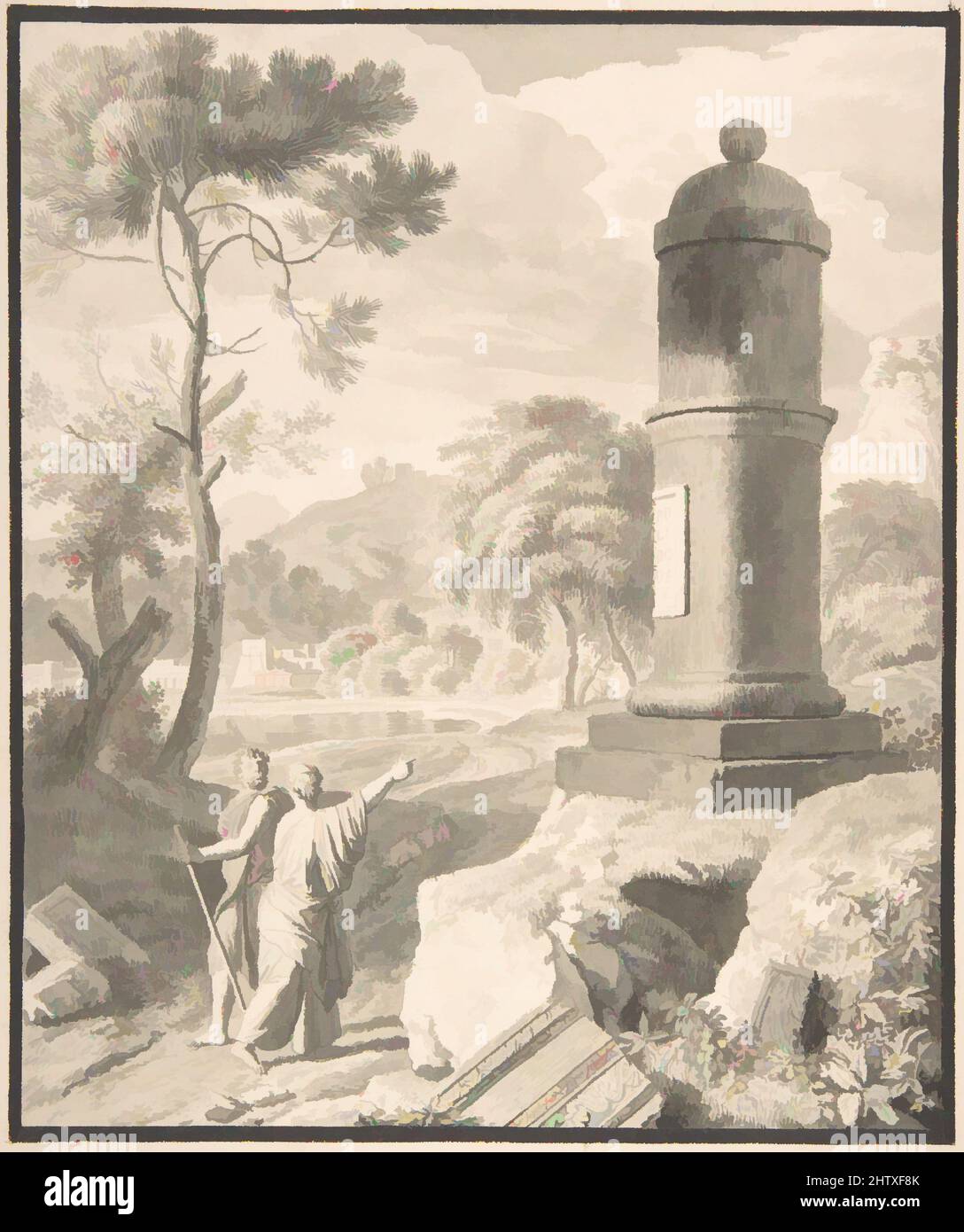 Art inspiré par Arcadian Landscape, s.d., point de la brosse, encre grise et lavage, feuille : 11 7/8 x 10 po. (30,2 x 25,4 cm), dessins, Johannes Glauber (néerlandais, 1646–1726, oeuvres classiques modernisées par Artotop avec une touche de modernité. Formes, couleur et valeur, impact visuel accrocheur sur l'art émotions par la liberté d'œuvres d'art d'une manière contemporaine. Un message intemporel qui cherche une nouvelle direction créative. Artistes qui se tournent vers le support numérique et créent le NFT Artotop Banque D'Images