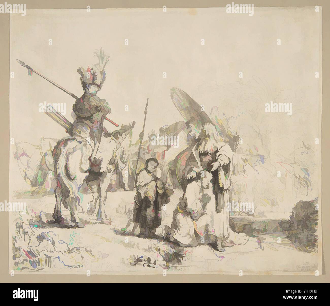 Art inspiré par le Baptême de l'eunuque, 1641, Etching, touches de lavage gris; deuxième état de deux, estampes, Rembrandt (Rembrandt van Rijn) (Néerlandais, Leiden 1606–1669 Amsterdam, oeuvres classiques modernisées par Artotop avec un peu de modernité. Formes, couleur et valeur, impact visuel accrocheur sur l'art émotions par la liberté d'œuvres d'art d'une manière contemporaine. Un message intemporel qui cherche une nouvelle direction créative. Artistes qui se tournent vers le support numérique et créent le NFT Artotop Banque D'Images