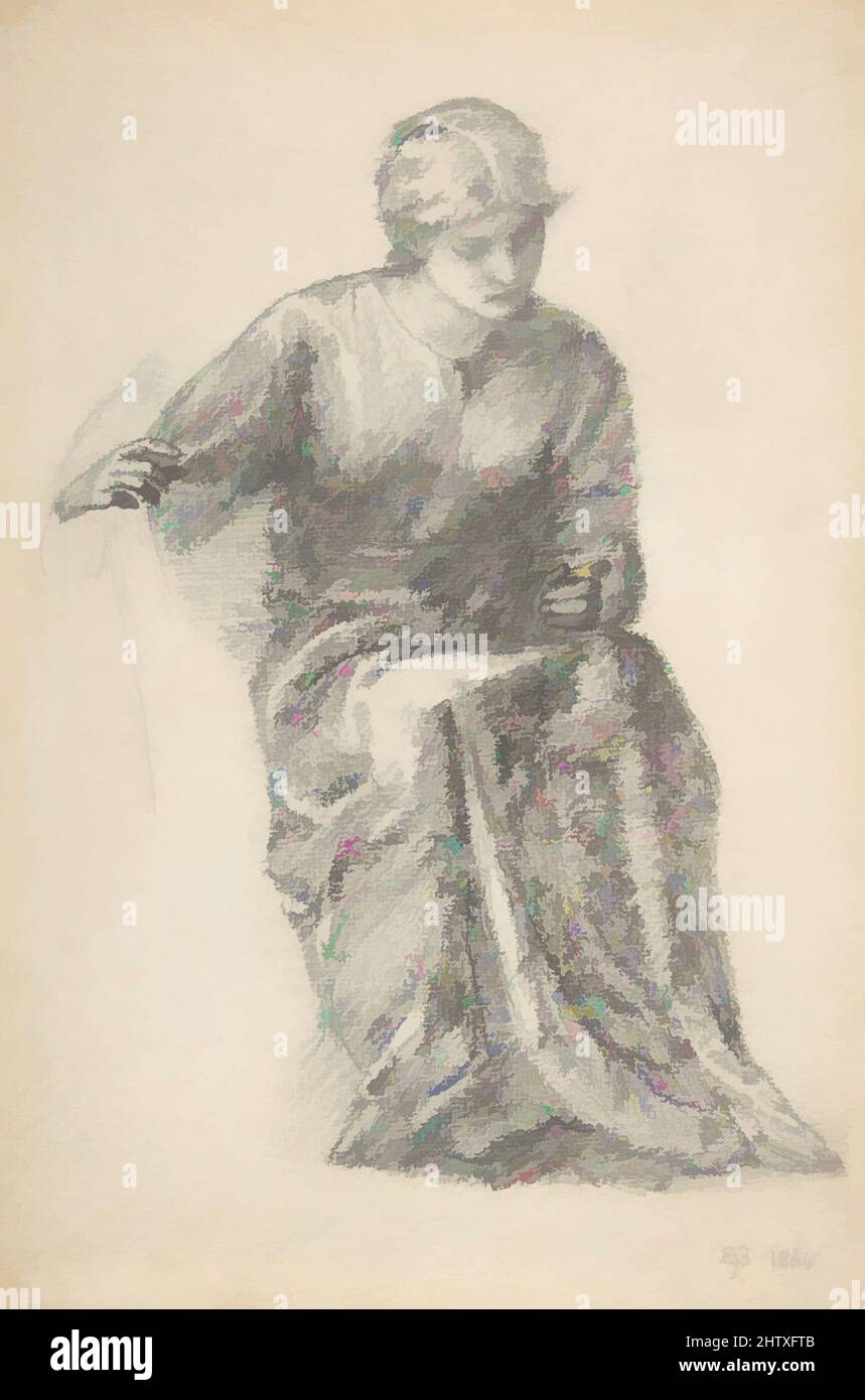 Art inspiré par la femme assise, 1864, Graphite, feuille: 12 5/8 x 8 3/4 po. (32 x 22,2 cm), irreg., dessins, Sir Edward Burne-Jones (British, Birmingham 1833–1898 Fulham, Classic œuvres modernisées par Artotop avec une touche de modernité. Formes, couleur et valeur, impact visuel accrocheur sur l'art émotions par la liberté d'œuvres d'art d'une manière contemporaine. Un message intemporel qui cherche une nouvelle direction créative. Artistes qui se tournent vers le support numérique et créent le NFT Artotop Banque D'Images