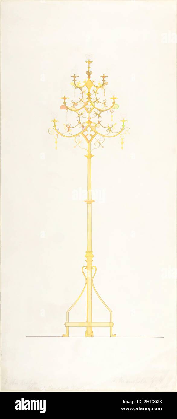 Art inspiré par le design du pied de lampe d'église, 1889, stylo et encre brune, aquarelle sur graphite avec des touches de gouache blanc, feuille: 16 x 7 3/16 po. (40,7 x 18,3 cm), B. Mansfield (britannique, active 1880s, œuvres classiques modernisées par Artotop avec une touche de modernité. Formes, couleur et valeur, impact visuel accrocheur sur l'art émotions par la liberté d'œuvres d'art d'une manière contemporaine. Un message intemporel qui cherche une nouvelle direction créative. Artistes qui se tournent vers le support numérique et créent le NFT Artotop Banque D'Images