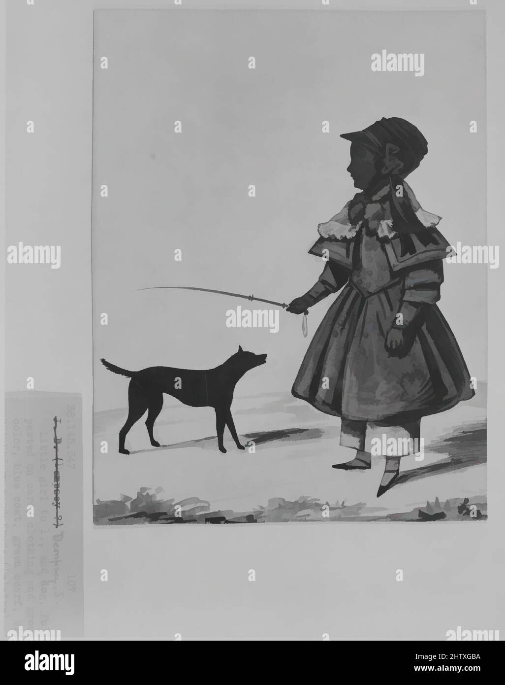 Art inspiré par Little Girl and Dog, 1832–44, silhouette en papier découpé peinte de la couleur du corps et montée sur carte, feuille : 6 5/8 x 4 15/16 po. (16,8 x 12,5 cm), papier découpé, John Dempsey (britannique, active ca. 1832 environ 1844, œuvres classiques modernisées par Artotop avec une touche de modernité. Formes, couleur et valeur, impact visuel accrocheur sur l'art émotions par la liberté d'œuvres d'art d'une manière contemporaine. Un message intemporel qui cherche une nouvelle direction créative. Artistes qui se tournent vers le support numérique et créent le NFT Artotop Banque D'Images