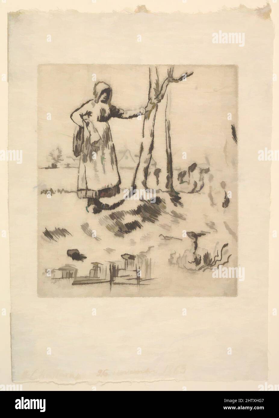 Art inspiré par la Goose Girl, 1830–75, Drypoint sur papier vélin fin, assiette : 5 9/16 x 4 3/4 po. (14,2 x 12,1 cm), estampes, Jean-François Millet (français, Gruchy 1814–1875 Barbizon, oeuvres classiques modernisées par Artotop avec une touche de modernité. Formes, couleur et valeur, impact visuel accrocheur sur l'art émotions par la liberté d'œuvres d'art d'une manière contemporaine. Un message intemporel qui cherche une nouvelle direction créative. Artistes qui se tournent vers le support numérique et créent le NFT Artotop Banque D'Images