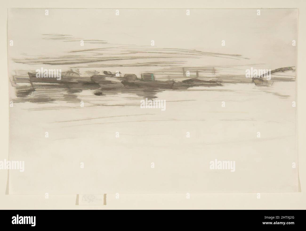 Art inspiré par Steamboat Fleet, 1875, Drypoint; premier état de deux (Glasgow); imprimé à l'encre noire sur papier ivoire posé, assiette: 5 5/16 × 8 3/8 po. (13,5 × 21,2 cm), Prints, James McNeill Whistler (American, Lowell, Massachusetts 1834–1903 London, Classic œuvres modernisées par Artotop avec une touche de modernité. Formes, couleur et valeur, impact visuel accrocheur sur l'art émotions par la liberté d'œuvres d'art d'une manière contemporaine. Un message intemporel qui cherche une nouvelle direction créative. Artistes qui se tournent vers le support numérique et créent le NFT Artotop Banque D'Images