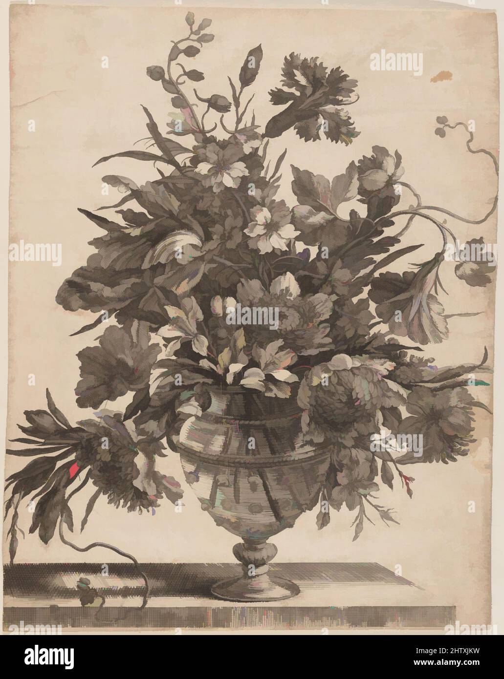 Art inspiré par les fleurs disposées dans un vase en verre, vers 1659, gravure, plaque: 12 3/8 × 8 7/8 po. (31,4 × 22,5 cm), tirages, oeuvres classiques modernisées par Artotop avec une touche de modernité. Formes, couleur et valeur, impact visuel accrocheur sur l'art émotions par la liberté d'œuvres d'art d'une manière contemporaine. Un message intemporel qui cherche une nouvelle direction créative. Artistes qui se tournent vers le support numérique et créent le NFT Artotop Banque D'Images