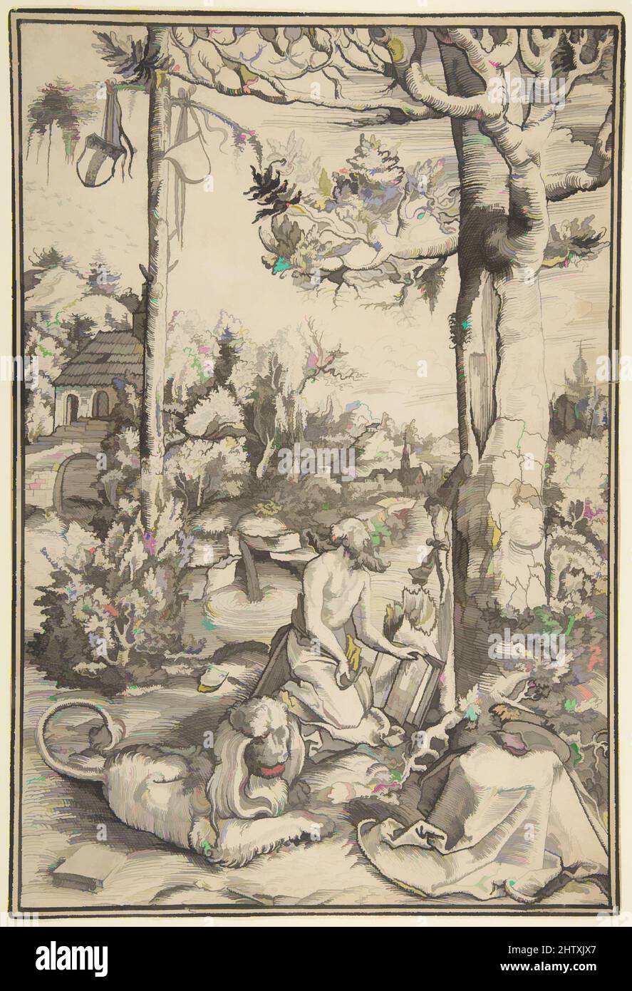Art inspiré par le Penitent St. Jerome, 1539–91, stylo et encre noire et grise. Double ligne de cadrage au stylo et à l'encre noire, par l'artiste., feuille : 13 9/16 x 9 3/16 po. (34,4 x 23,3 cm), dessins, Jost Amman (Suisse, Zurich avant 1539–1591 Nuremberg), d'après Lucas Cranach l'aîné (allemand, œuvres classiques modernisées par Artotop avec une touche de modernité. Formes, couleur et valeur, impact visuel accrocheur sur l'art émotions par la liberté d'œuvres d'art d'une manière contemporaine. Un message intemporel qui cherche une nouvelle direction créative. Artistes qui se tournent vers le support numérique et créent le NFT Artotop Banque D'Images