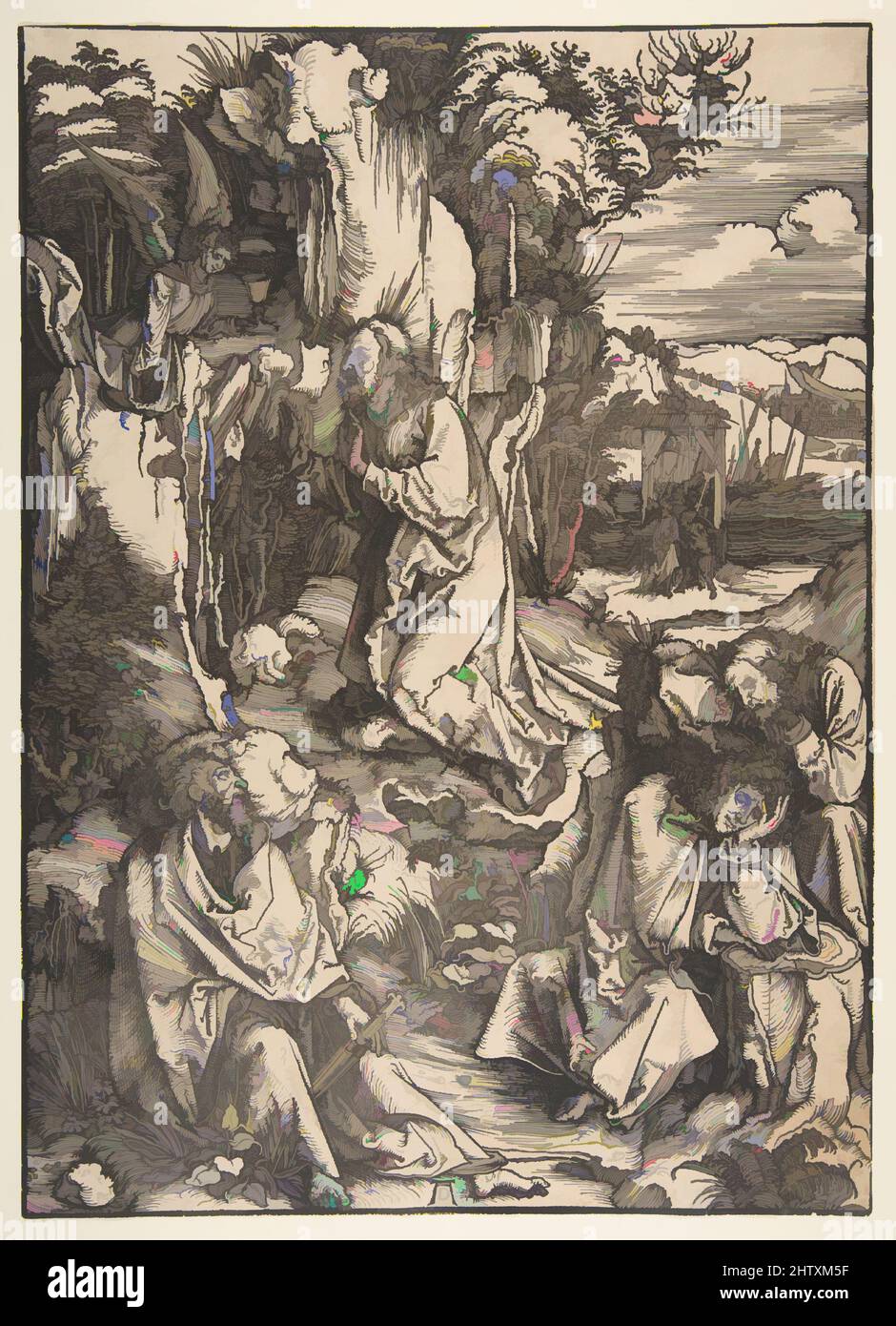 Art inspiré par Agony in the Garden, n.d., Woodcut, Prints, Albrecht Dürer (allemand, Nuremberg 1471–1528 Nuremberg, œuvres classiques modernisées par Artotop avec une touche de modernité. Formes, couleur et valeur, impact visuel accrocheur sur l'art émotions par la liberté d'œuvres d'art d'une manière contemporaine. Un message intemporel qui cherche une nouvelle direction créative. Artistes qui se tournent vers le support numérique et créent le NFT Artotop Banque D'Images