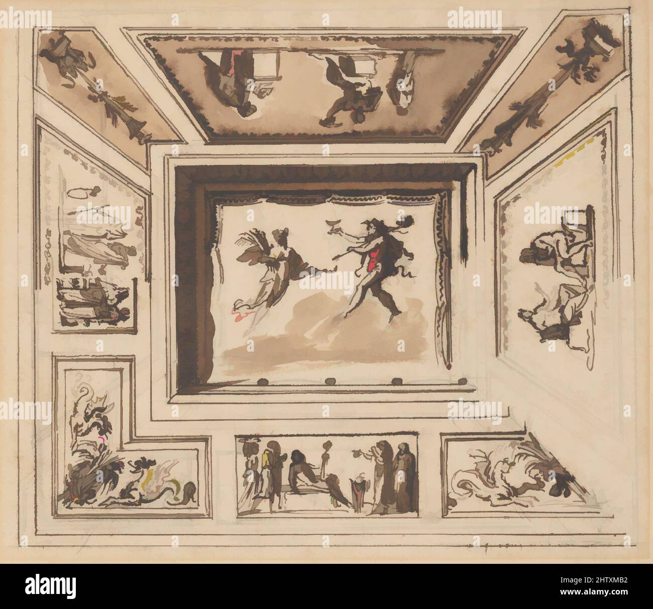 Art inspiré par le design pour un plafond, s.d., Graphite, stylo et encre avec lavage brun, 9 7/16 x 10 9/16 po. (23,9 x 26,8 cm), dessins, cercle de Felice Giani (Italien, San Sebastiano Curone près d'Alessandria 1758–1823 Rome, oeuvres classiques modernisées par Artotop avec une touche de modernité. Formes, couleur et valeur, impact visuel accrocheur sur l'art émotions par la liberté d'œuvres d'art d'une manière contemporaine. Un message intemporel qui cherche une nouvelle direction créative. Artistes qui se tournent vers le support numérique et créent le NFT Artotop Banque D'Images