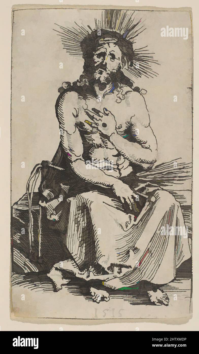 Art inspiré par l'Homme des Sorrows assis, 1515, gravure sur fer; premier état de trois, feuille: 4 5/16 x 2 9/16 po. (11 x 6,5 cm), Prints, Albrecht Dürer (allemand, Nuremberg 1471–1528 Nuremberg, œuvres classiques modernisées par Artotop avec une touche de modernité. Formes, couleur et valeur, impact visuel accrocheur sur l'art émotions par la liberté d'œuvres d'art d'une manière contemporaine. Un message intemporel qui cherche une nouvelle direction créative. Artistes qui se tournent vers le support numérique et créent le NFT Artotop Banque D'Images